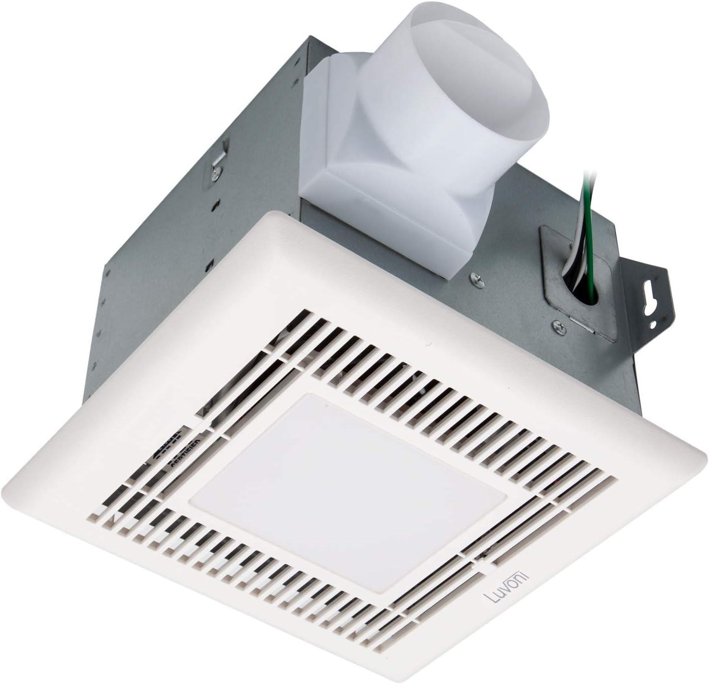 Maxxima 80 CFM Bathroom Exhaust Fan, 1.5 Sones Quiet Operation, Built-in LED Light, Ceiling Mounted