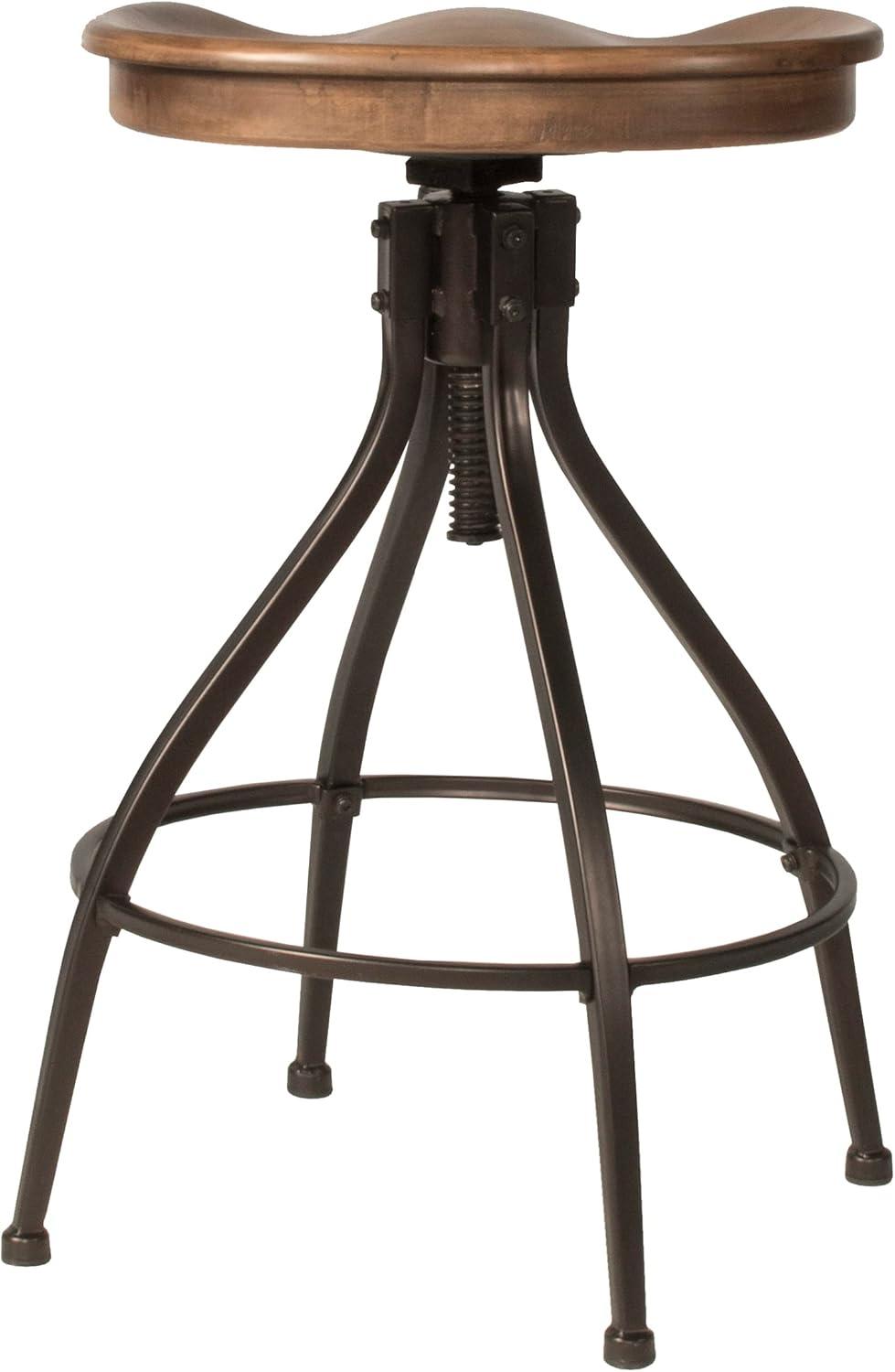 Adjustable Walnut Saddle Seat Industrial Bar Stool