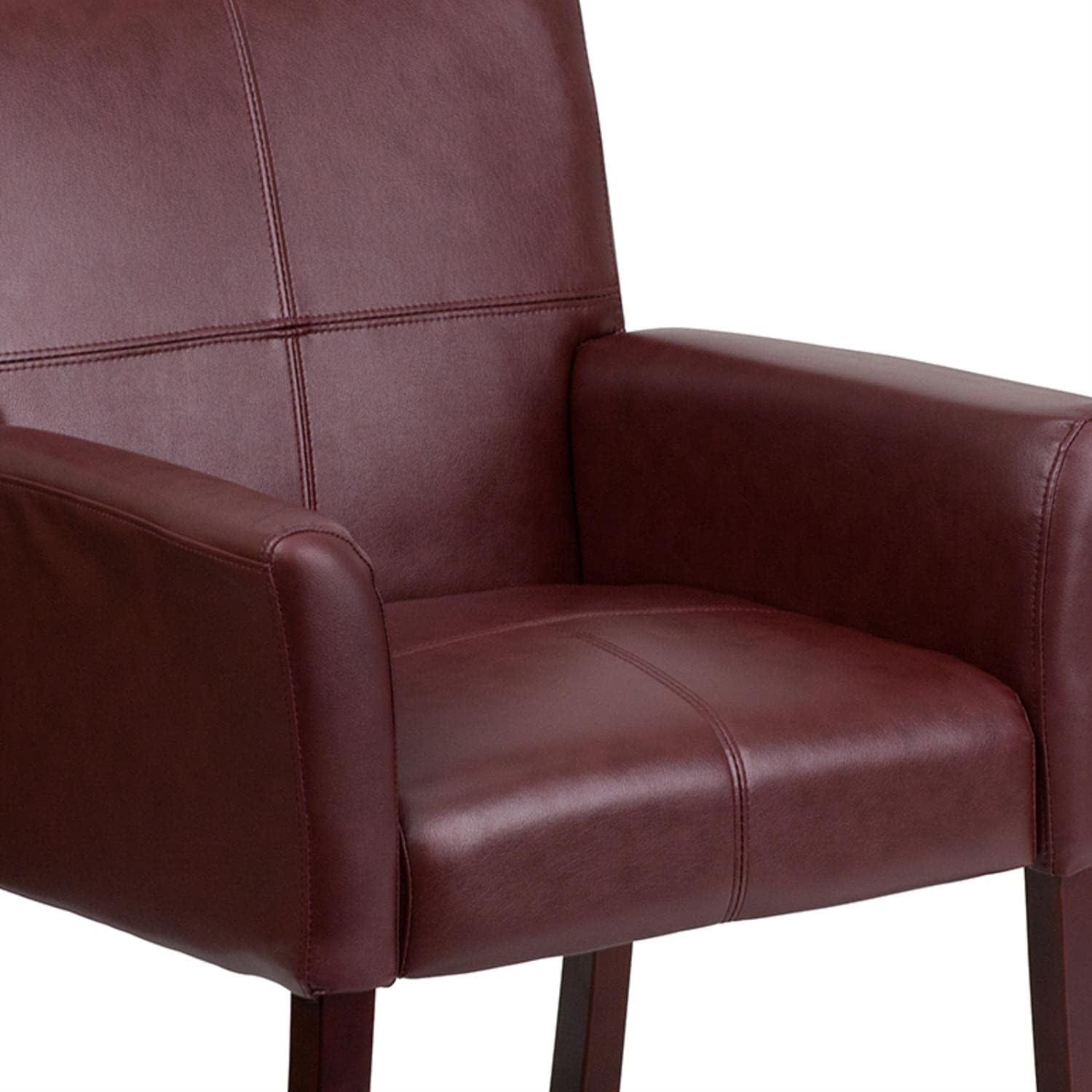 Elegant Burgundy LeatherSoft Executive Reception Armchair with Mahogany Wood Legs