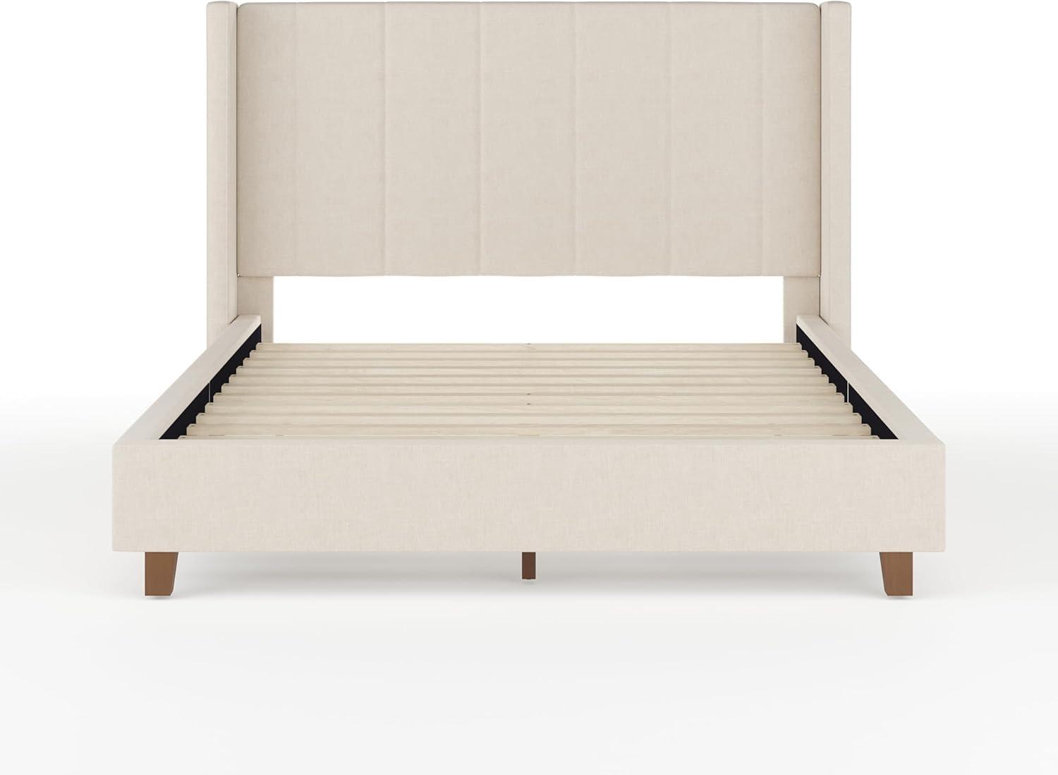 Martha Stewart Martha Stewart Kay Upholstered Platform Bed With Channel Stitched Wingback Headboard