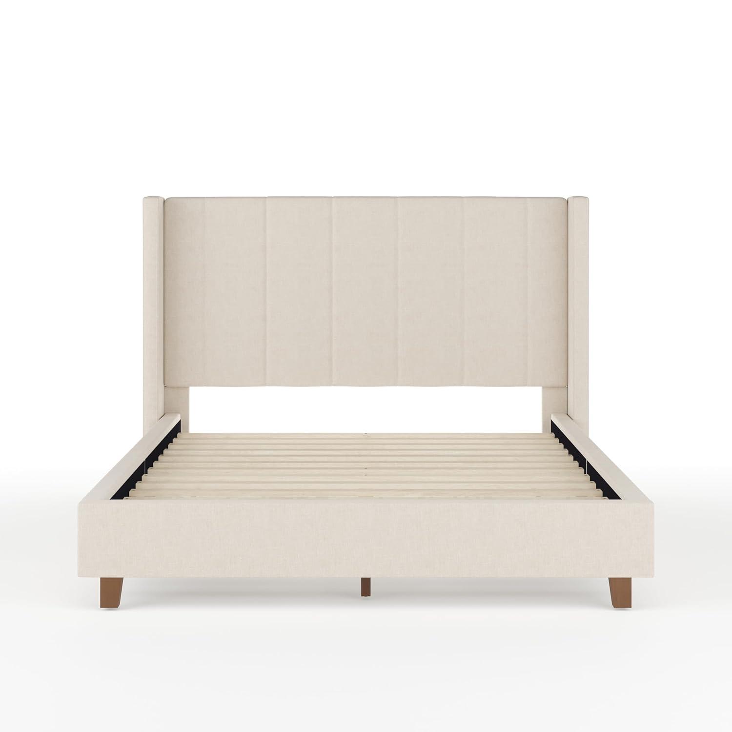 Martha Stewart Martha Stewart Kay Upholstered Platform Bed With Channel Stitched Wingback Headboard