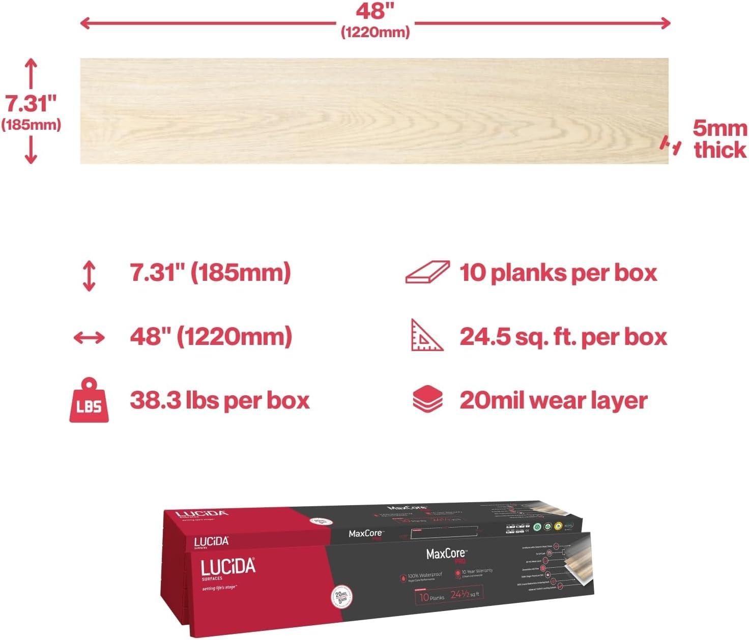 Lucida USA MaxCore Pro 20mil x 7.3" W x 48" L Click Lock Luxury Vinyl Plank Flooring