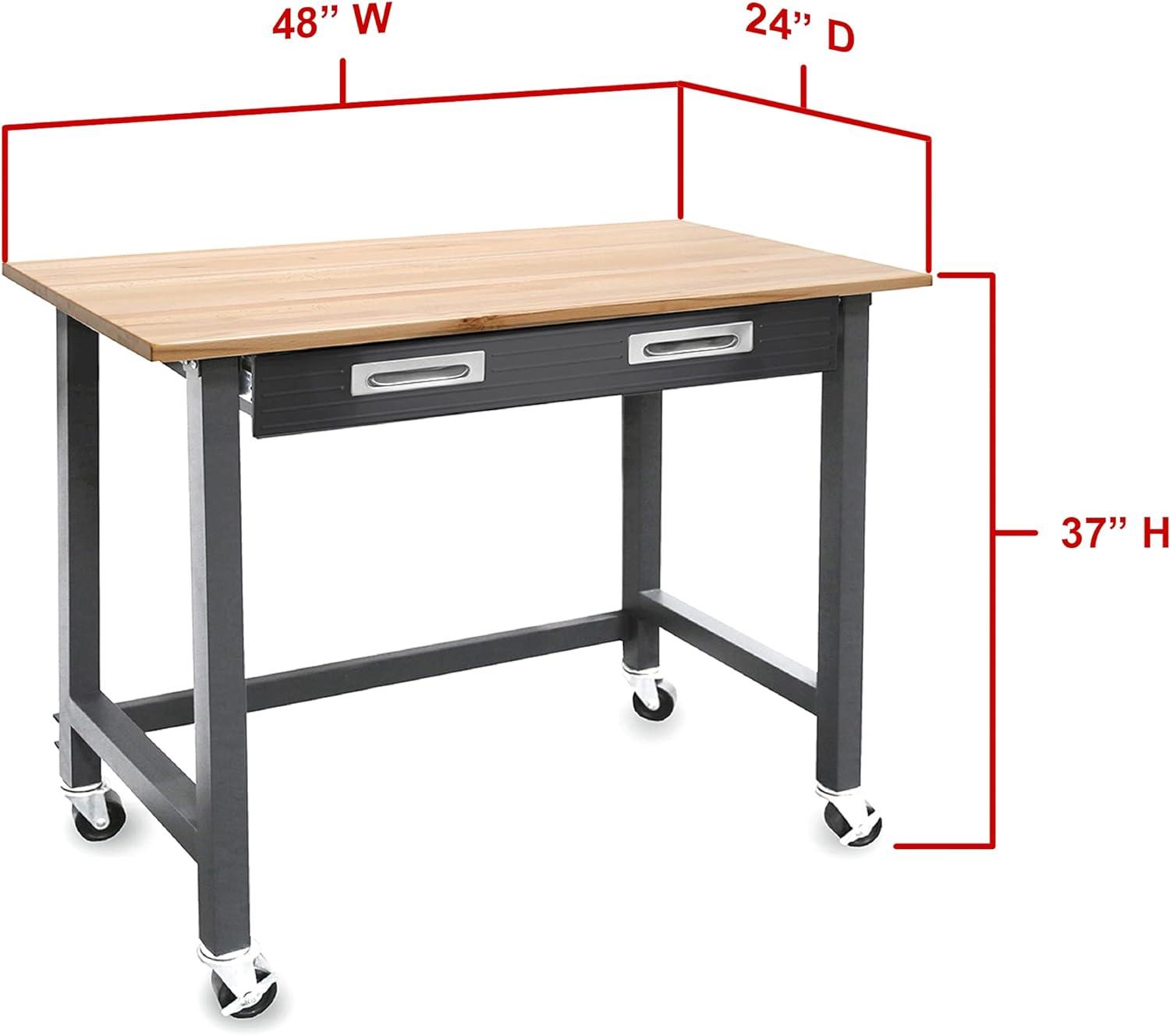 UltraGraphite Solid Wood Top Workbench on Wheels with Steel Drawer