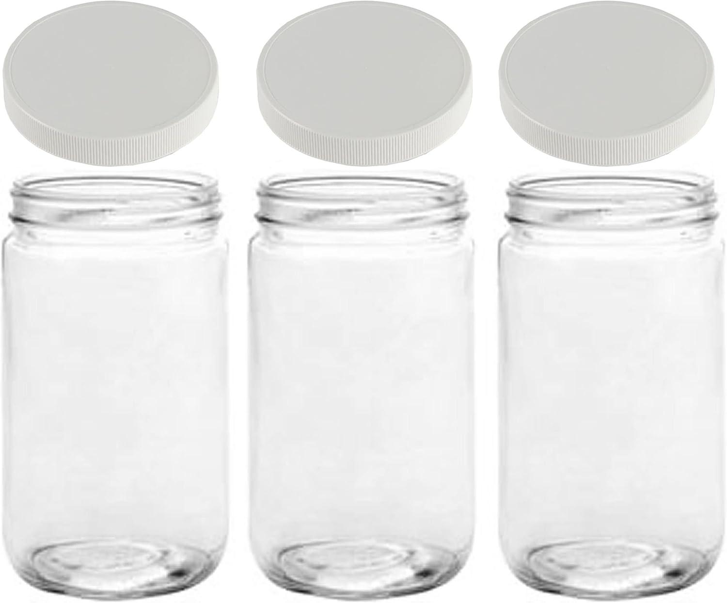 Jarming Collections 32oz Wide Mouth Glass Storage Jars – Extra-Wide Opening with BPA-Free Plastic Lids for Easy Filling, Food Storage, Pantry Organization & Canning Storage – Made in USA (3 Count)
