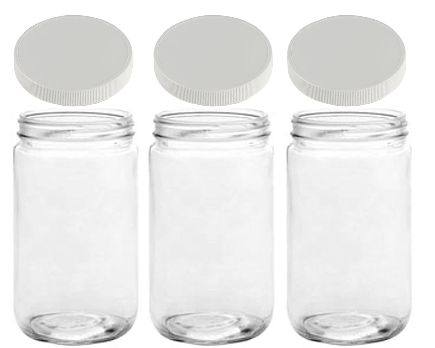 Jarming Collections 32oz Wide Mouth Glass Storage Jars – Extra-Wide Opening with BPA-Free Plastic Lids for Easy Filling, Food Storage, Pantry Organization & Canning Storage – Made in USA (3 Count)