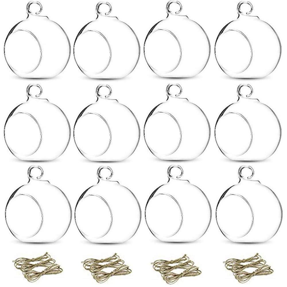 12 Pcs 3.15"/ 8cm Hanging Glass Tealight Holder Globe Plant Terrariums Glass Orbs Air Plants Tea Light Candle Holders Home Decor Indoor Outdoor Garden DIY Gifts (9 Pcs + 3 Pcs)