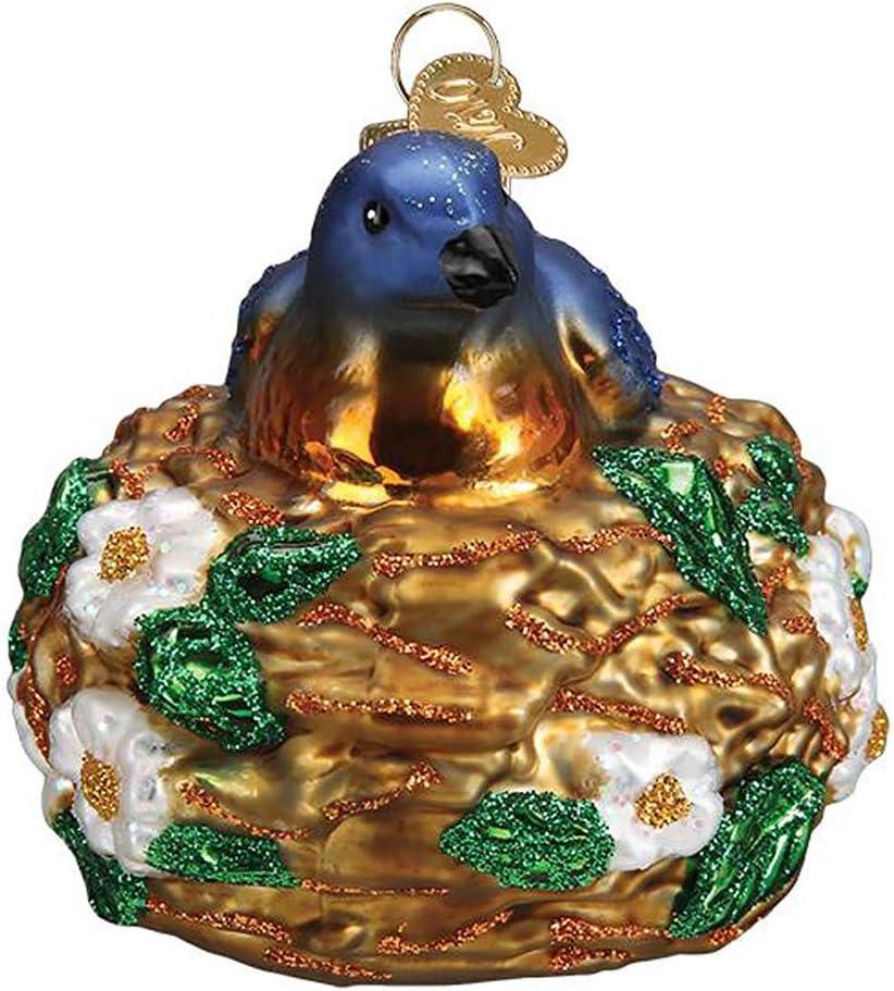 Handcrafted Glass Bird in Nest Christmas Tree Topper