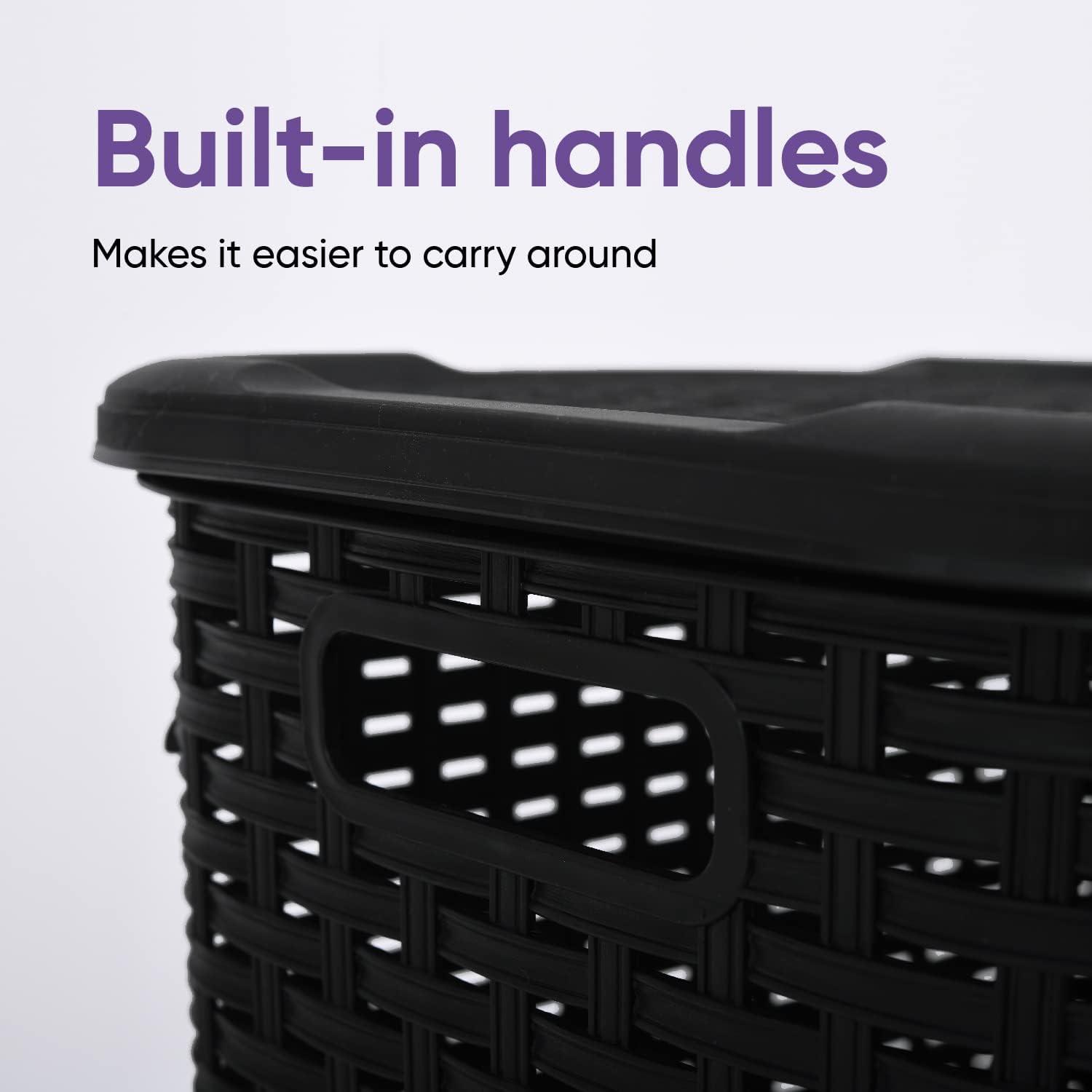 Laundry Basket, Laundry Hamper with Lid, Large 60-liter Wicker Style Hamper with Cutout Handle, to Storage Dirty Clothes in Washroom, Bathroom, Bedroom, or Dorm Room, Grey Color. By Superio