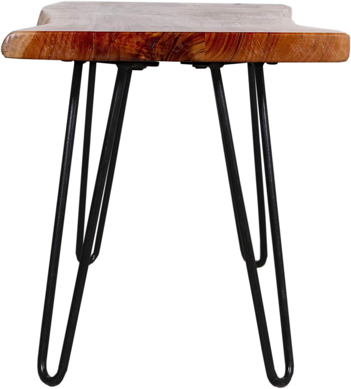 Alaterre Furniture Hairpin Natural Brown Live Edge Wood with Metal Bench