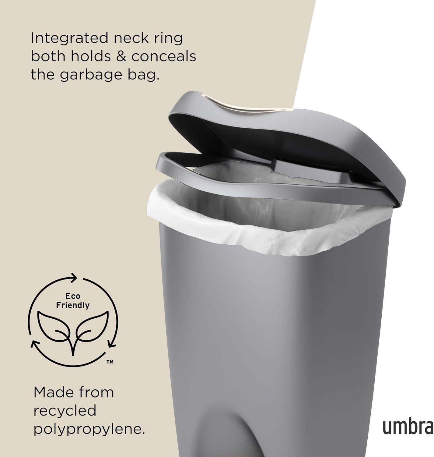 Umbra 13gal Brim Step Trash Can Nickel: Kitchen Trash Can, 50 Quart, Polypropylene, Indoor, Silver