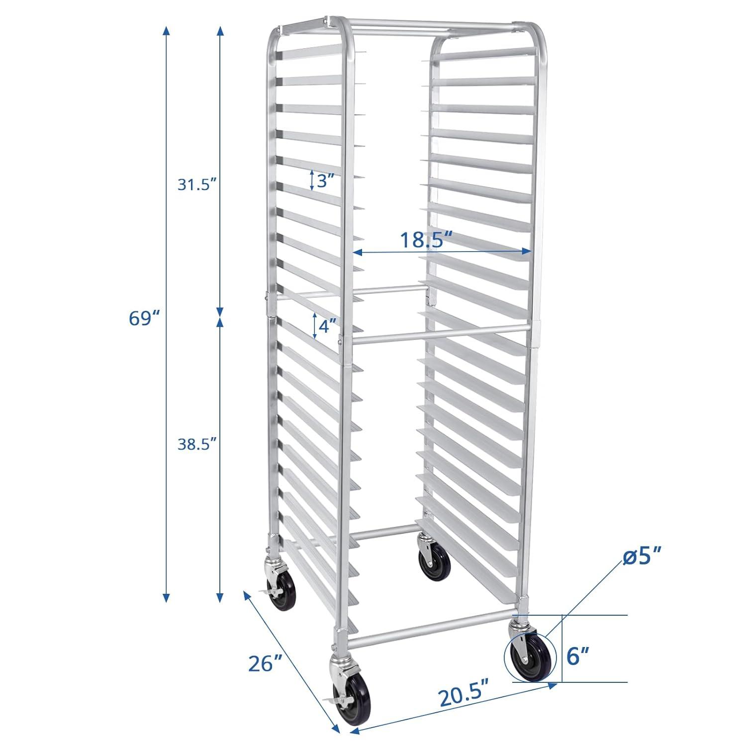 HARDURA Restaurant Equipment 20 Tier Aluminum Sheet Pan Rack with Casters, NSF Home Commercial Kitchen, 20"L×26"W×69"H