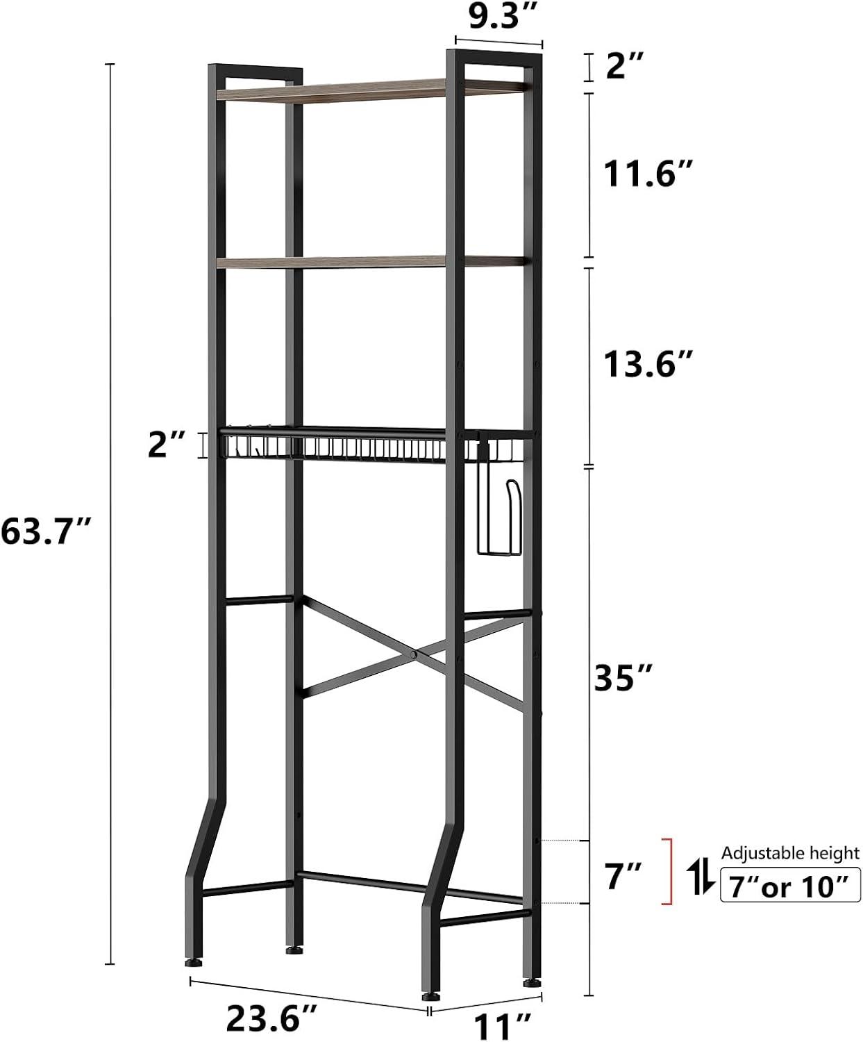 17 Stories Over-The-Toilet Storage Rack, 3-Tier Bathroom Organizer Shelf Over Toilet With Shelf And Basket, Freestanding Space Saver Bathroom Shelves Above Toilet For Room