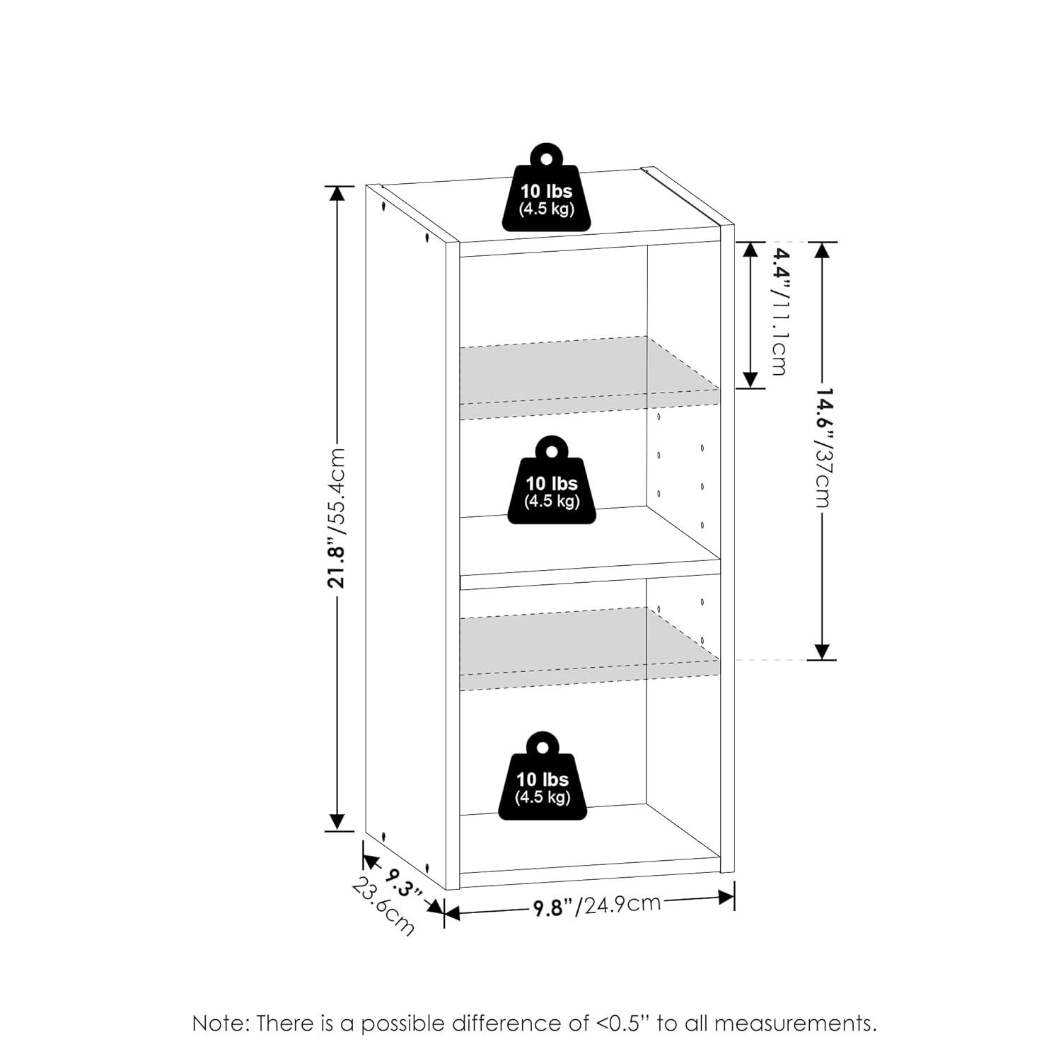 Furinno Fulda 2-Tier Space Saving Storage Shelf Bookcase, 10-Inch Width, White