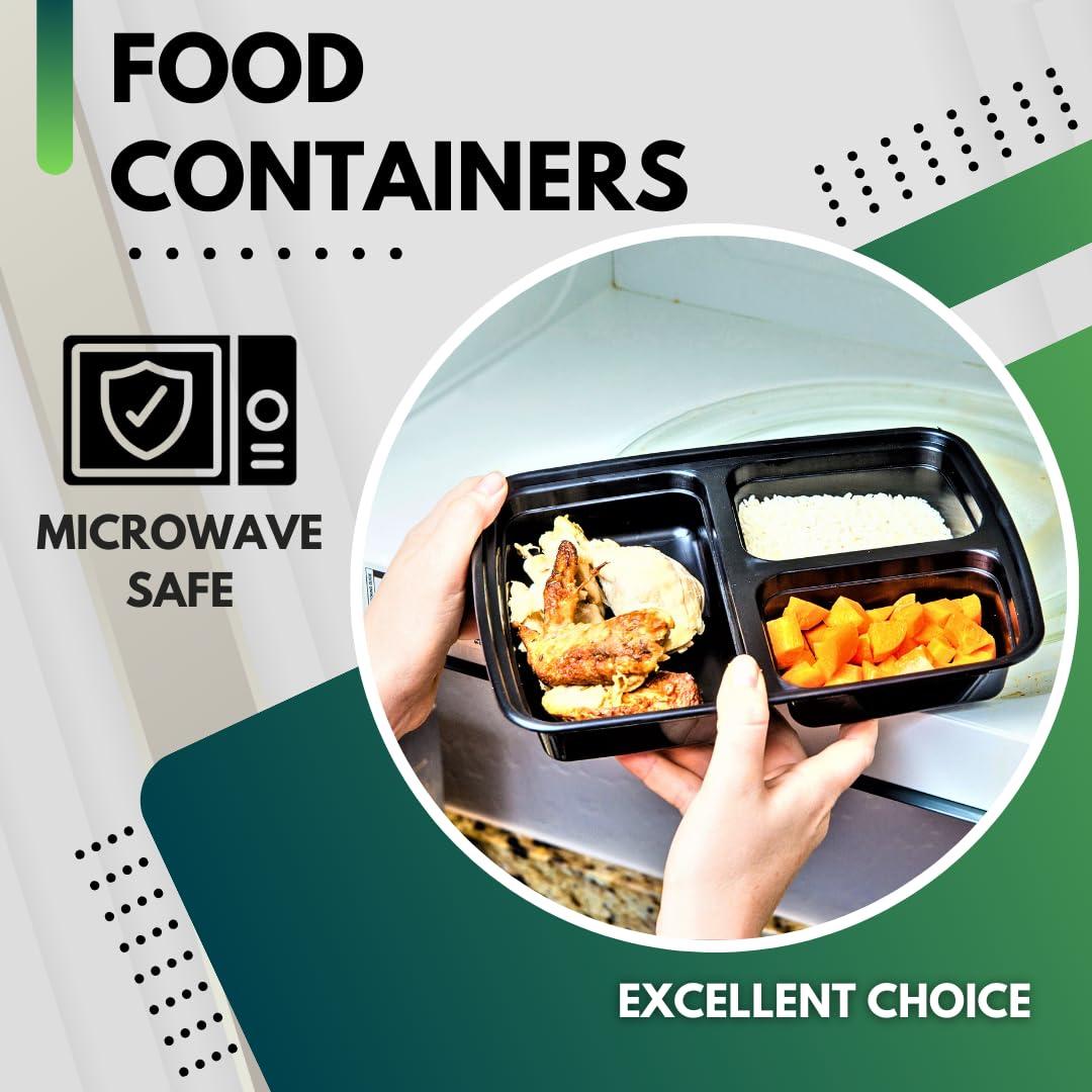 3 Compartment Meal Prep Containers with Lids Food Storage BPA Free Pack of 10