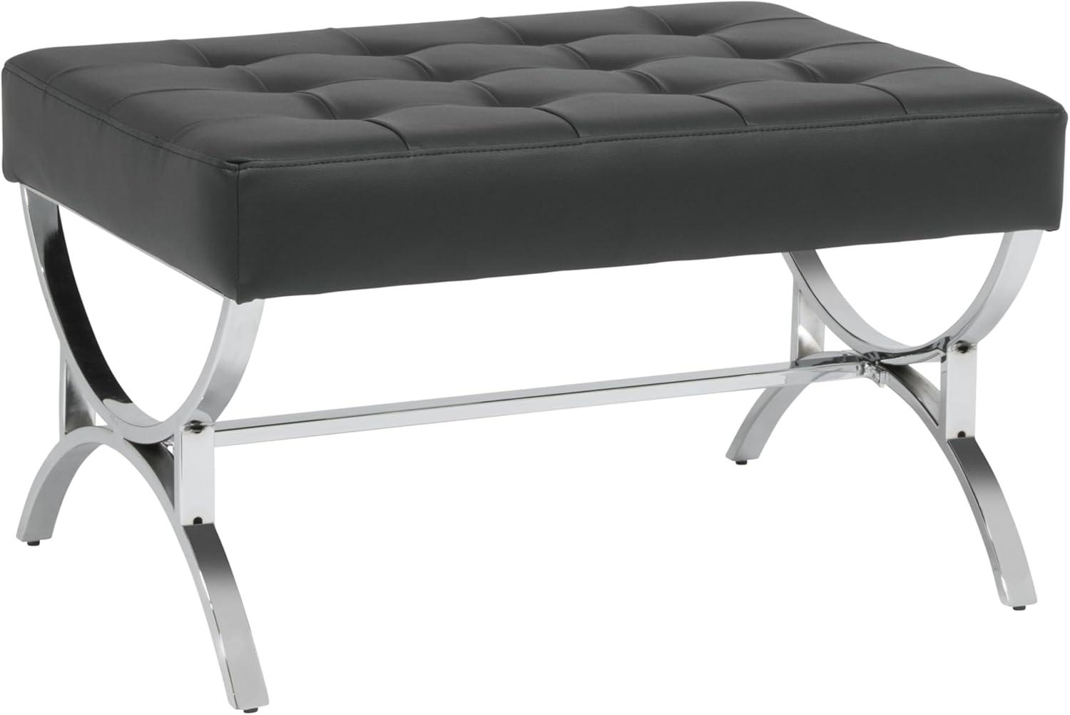 studio designs Newel Modern Square Ottoman Blended Leather and Chrome Metal Frame Chrome/Black: 18" High, Rectangular, Steel Base