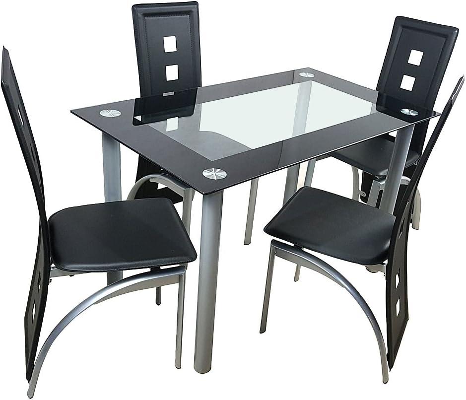 Winado 5 Piece Kitchen Dining Table Set with Glass Table Top,4 Chairs for Breakfast Dining Room Kitchen Furniture,Black