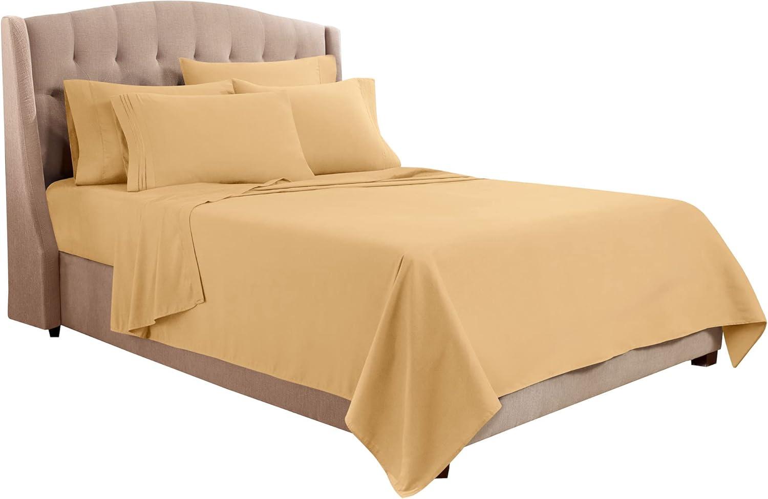 Gold Microfiber 6-Piece Deep Pocket King Bed Sheet Set