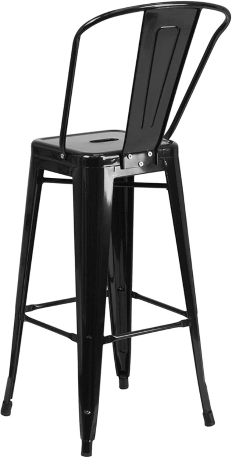 Flash Furniture Commercial Grade 4 Pack 30" High Black Metal Indoor-Outdoor Barstool with Removable Back