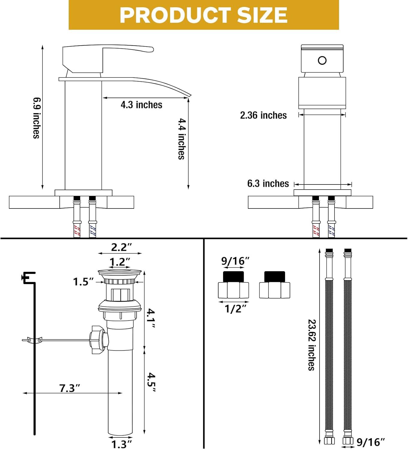 KZH Vessel Sink Faucet, Matte Black Tall Waterfall Spout Bathroom Faucet,Single Handle Bathroom Sink Faucet for 1 Hole Mixer Tap Washbasin Vanity Faucet with Pop-up Drain and Supply Hoses