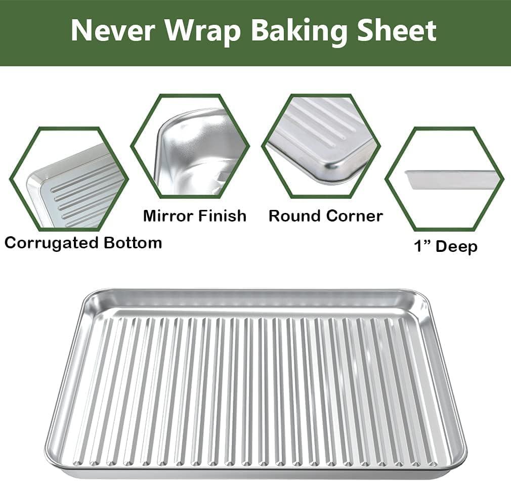 Walchoice Baking Sheet with Rack Set (2 Pans + 2 Racks), Stainless Steel Large Cookie Sheet with Wire Cooling Racks for Baking Cooking Roasting, Dishwasher Safe - 16” x12”