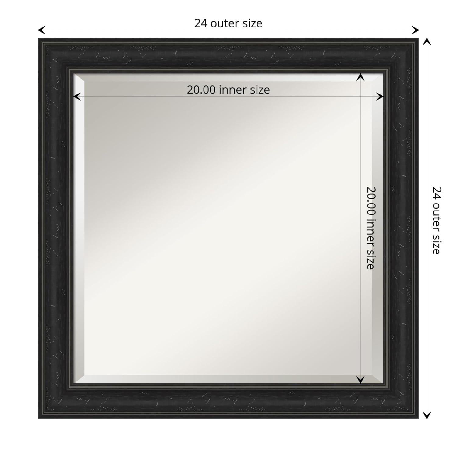 Amanti Art Beveled Bathroom Wall Mirror - Shipwreck Black Narrow Frame Outer Size: 24 x 24 in
