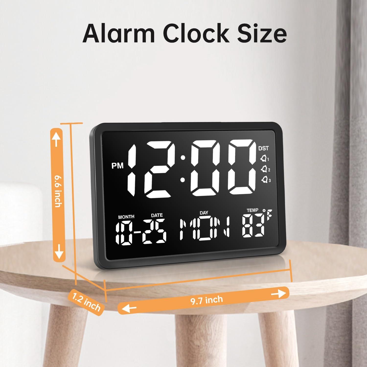 10.5" Black Digital Clock with Large Display and Dual Alarms