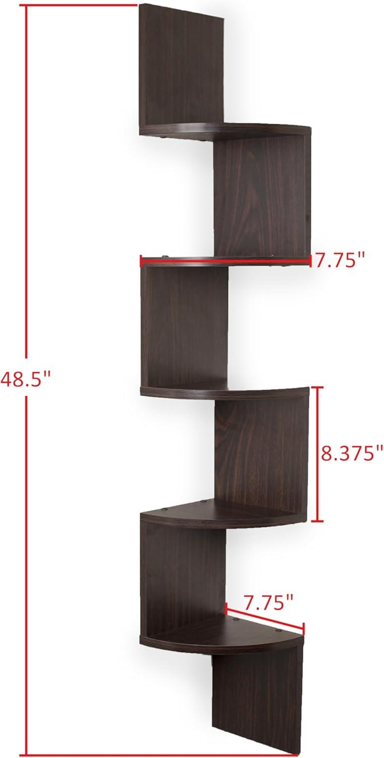 48.5" x 7.7" Zigzag Corner Shelf Walnut - Danya B.: Modern Laminated MDF, 5-Tier Floating Design