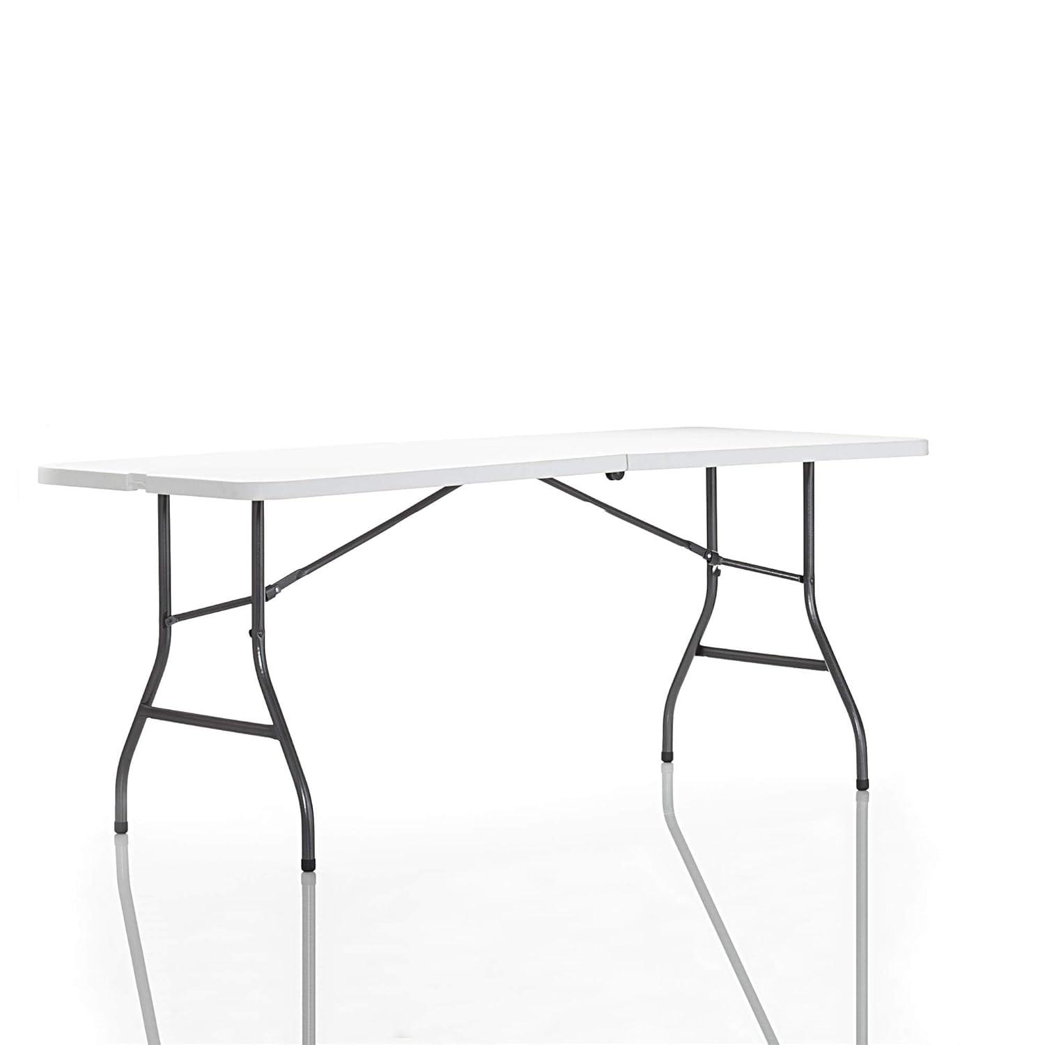 COSCO 6' Fold-in-Half Banquet Table with Handle and Locking Latch, White