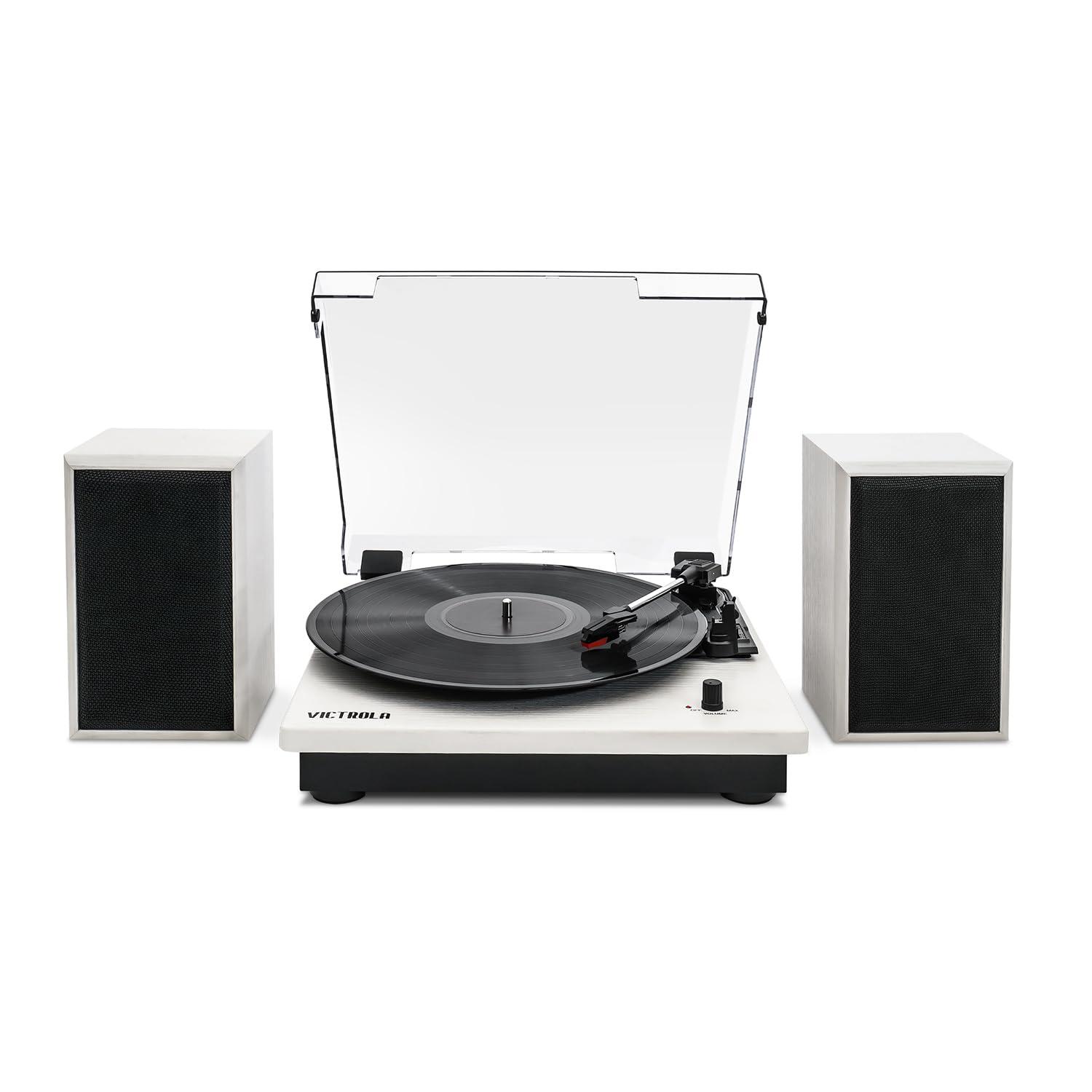 Victrola Montauk Bluetooth Record Player with 3 speed Turntable and Bookshelf Speakers