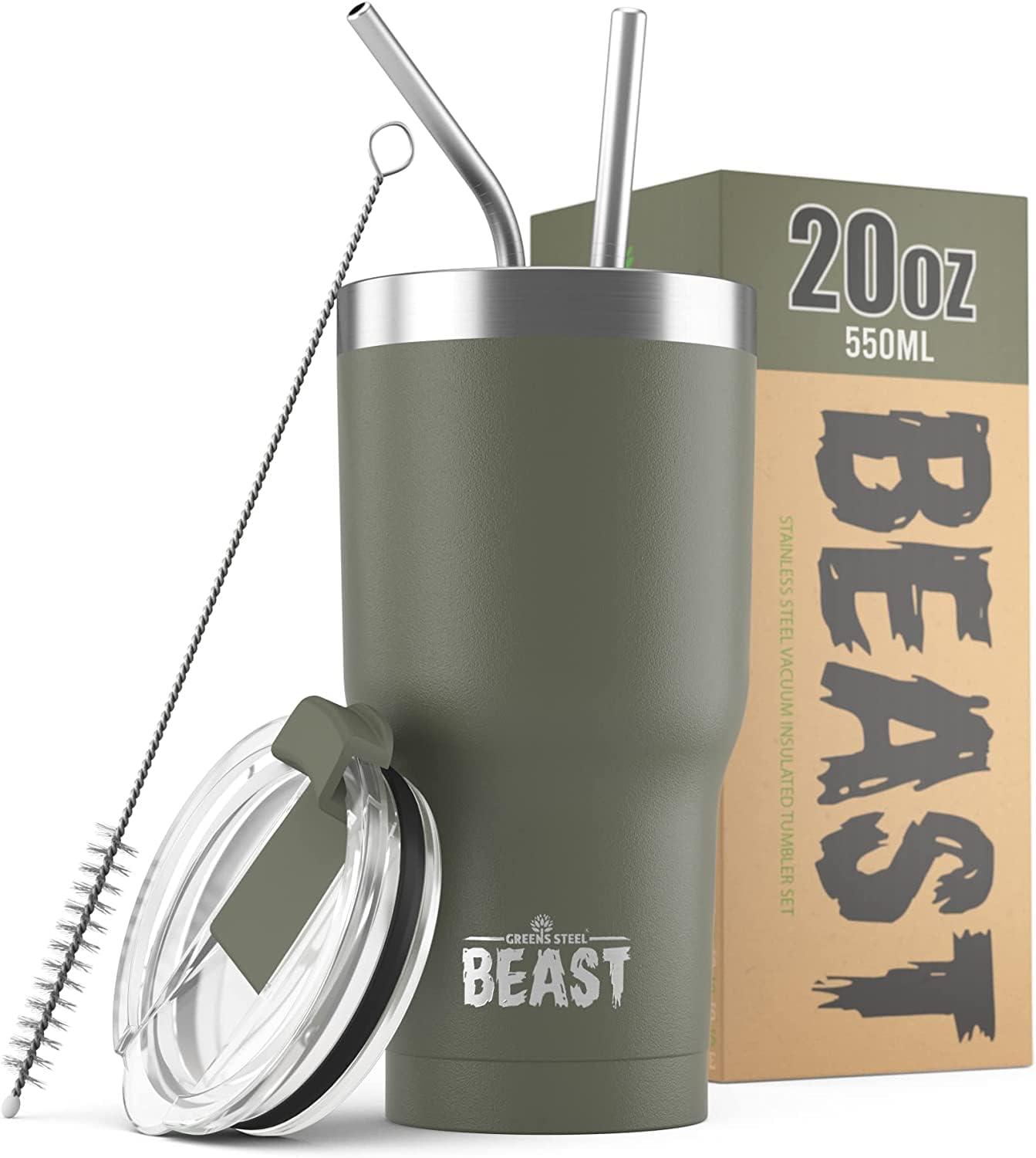 Army Green 20oz Stainless Steel Travel Tumbler with Lid and Straws