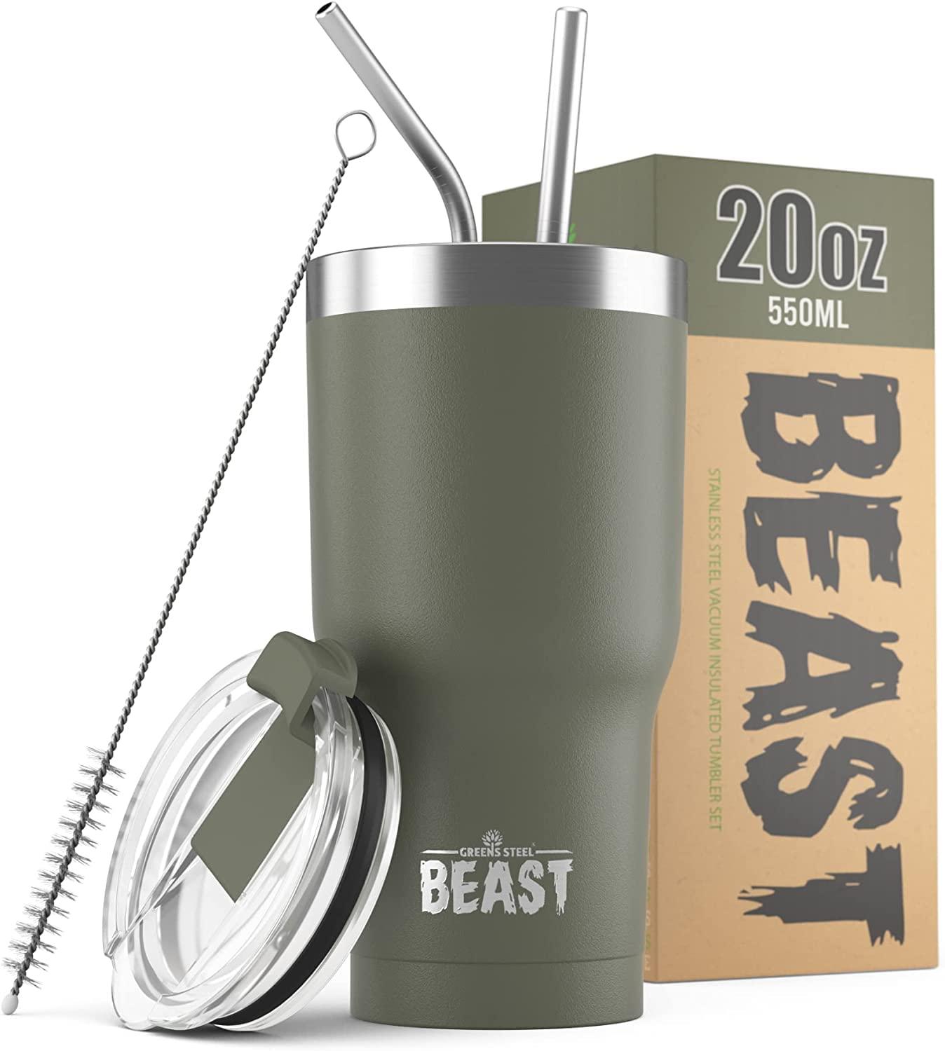 Army Green 20oz Stainless Steel Travel Tumbler with Lid and Straws