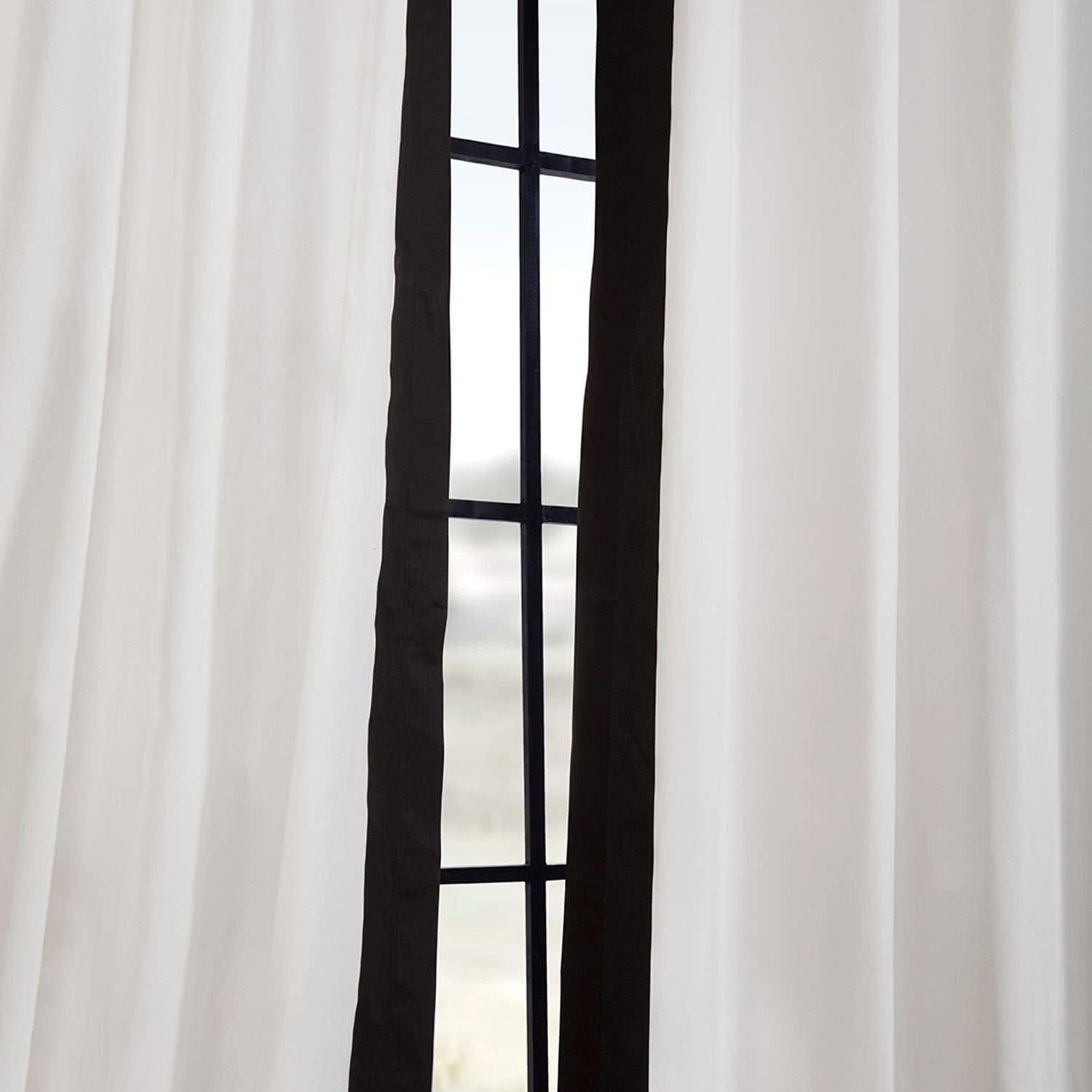 Warm Off-White & Black Cotton Pleated Room-Darkening Curtains