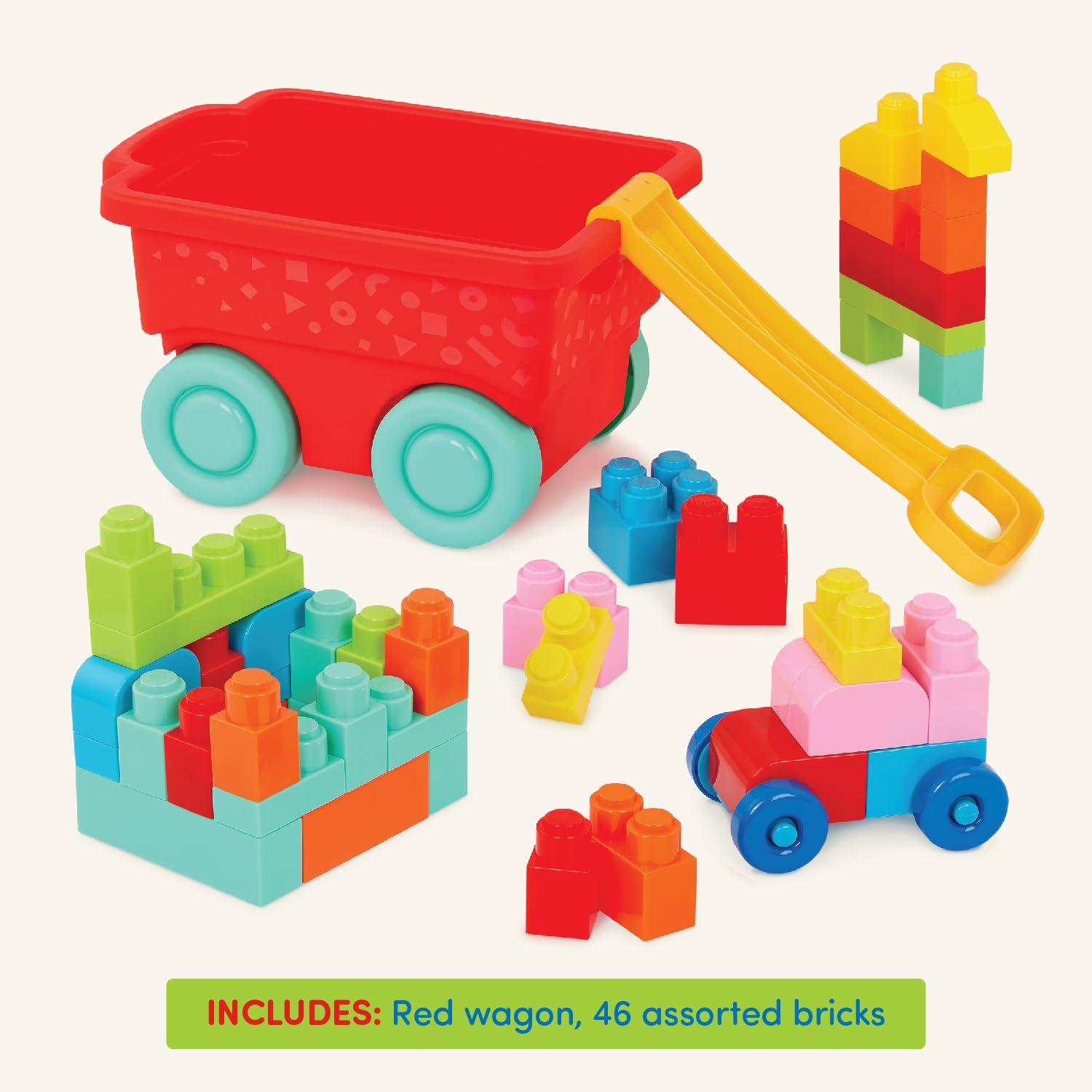 Battat Red Builder’s Wagon with 40+ Building Plastic Blocks, Toddler and Preschool Toys