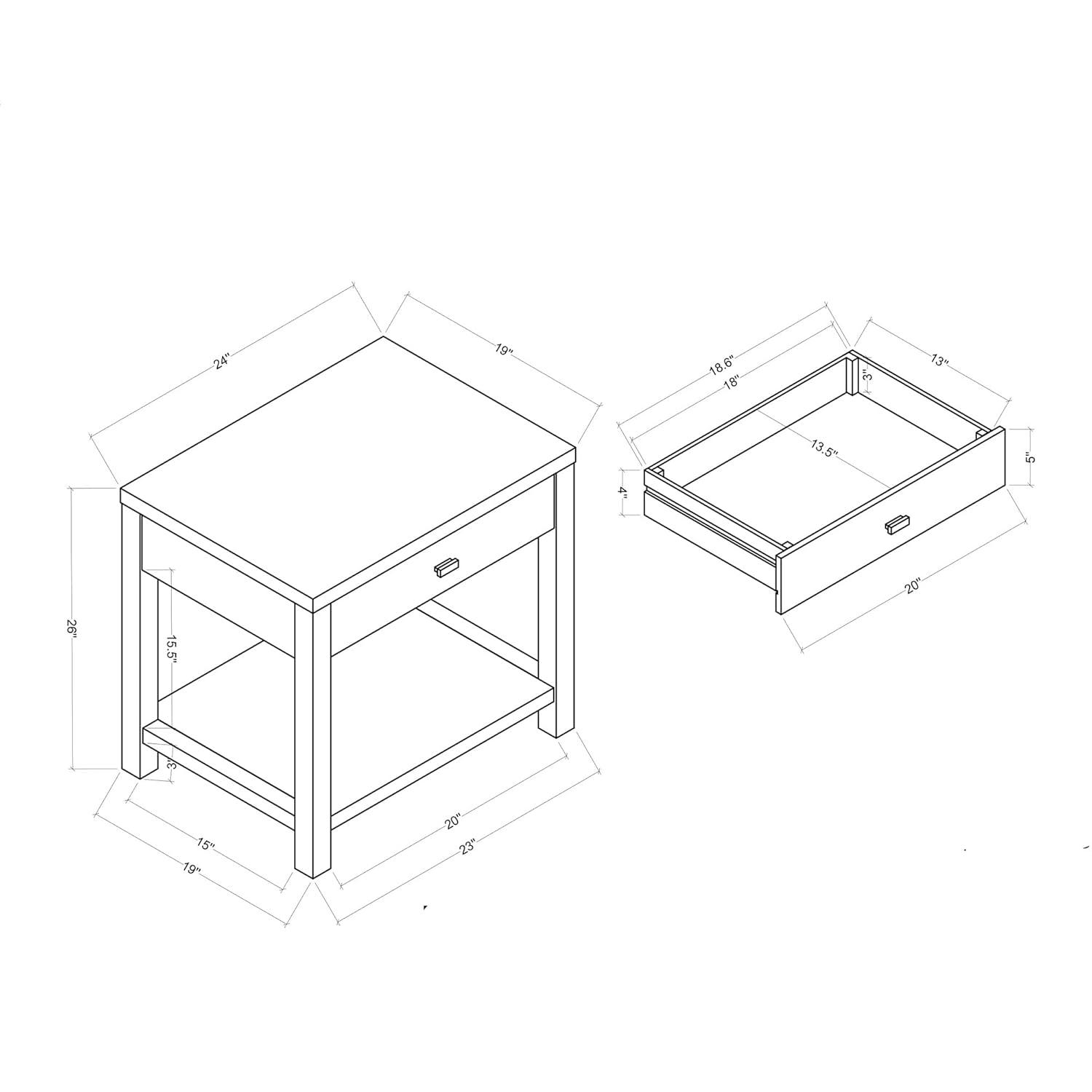 East at Main Indigo Road by Egypt Sherrod Gia Black Bedside Table with Drawer & Open Shelf – Modern Wood Nightstand for Bedroom Storage, Handcrafted Raffia Accent Table