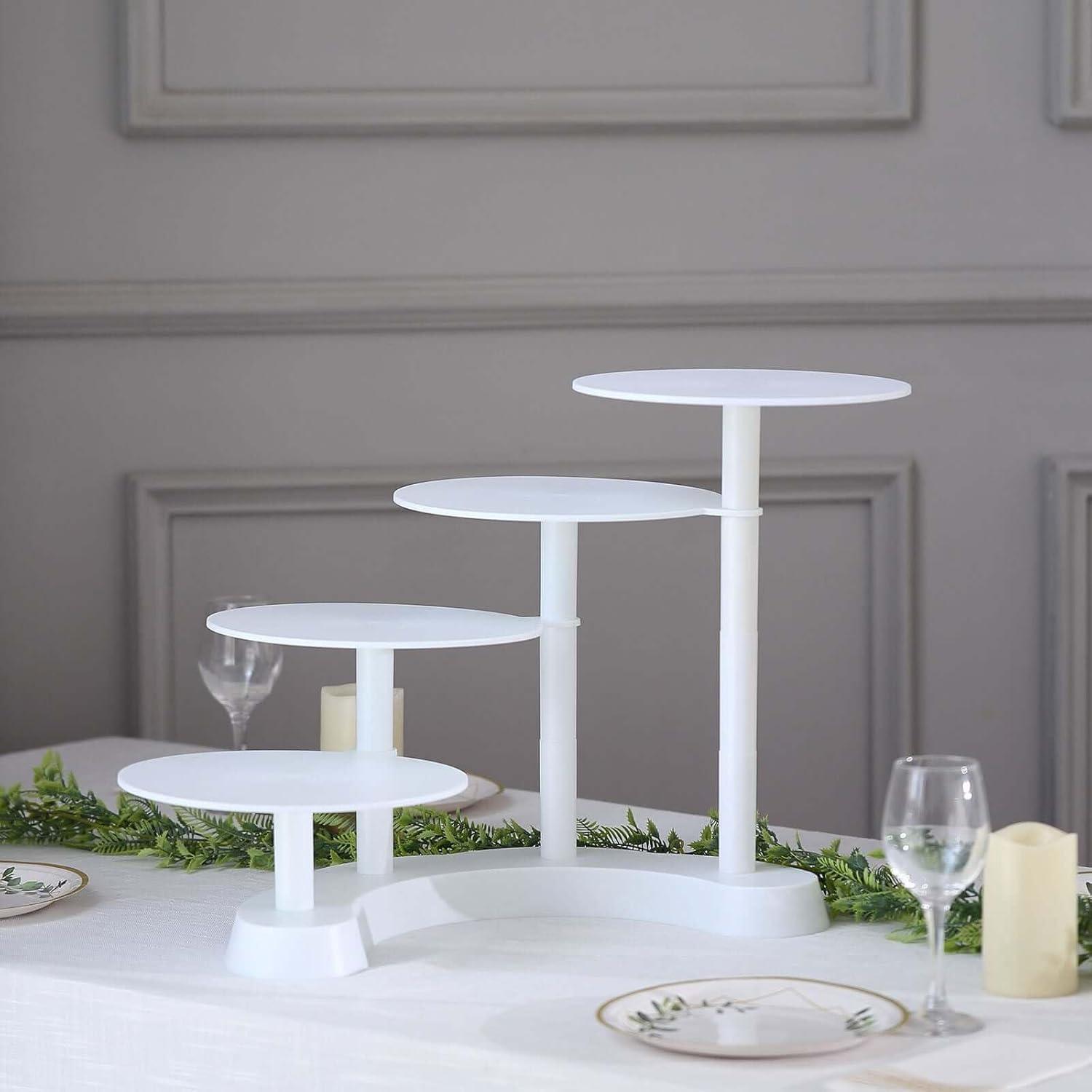 4-Tier Half Moon White Plastic Cake Dessert Stand, 4-Shelf Cupcake Display - 17" Tall