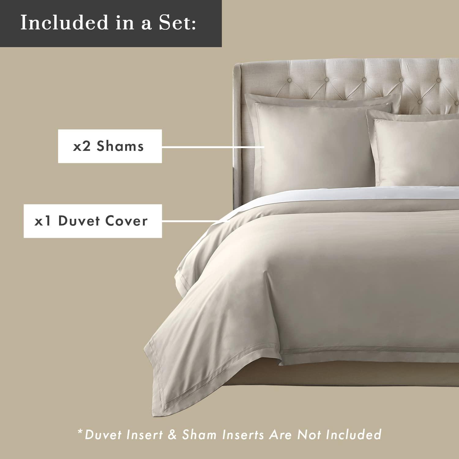Pure Parima Luxury Duvet Cover Set 100% Certified Egyptian Cotton, Double Hem-Stitched Sateen Weave, Hidden Zipper Closure 1 Duvet Cover and 2 Pillow Shams (Linen, Queen)