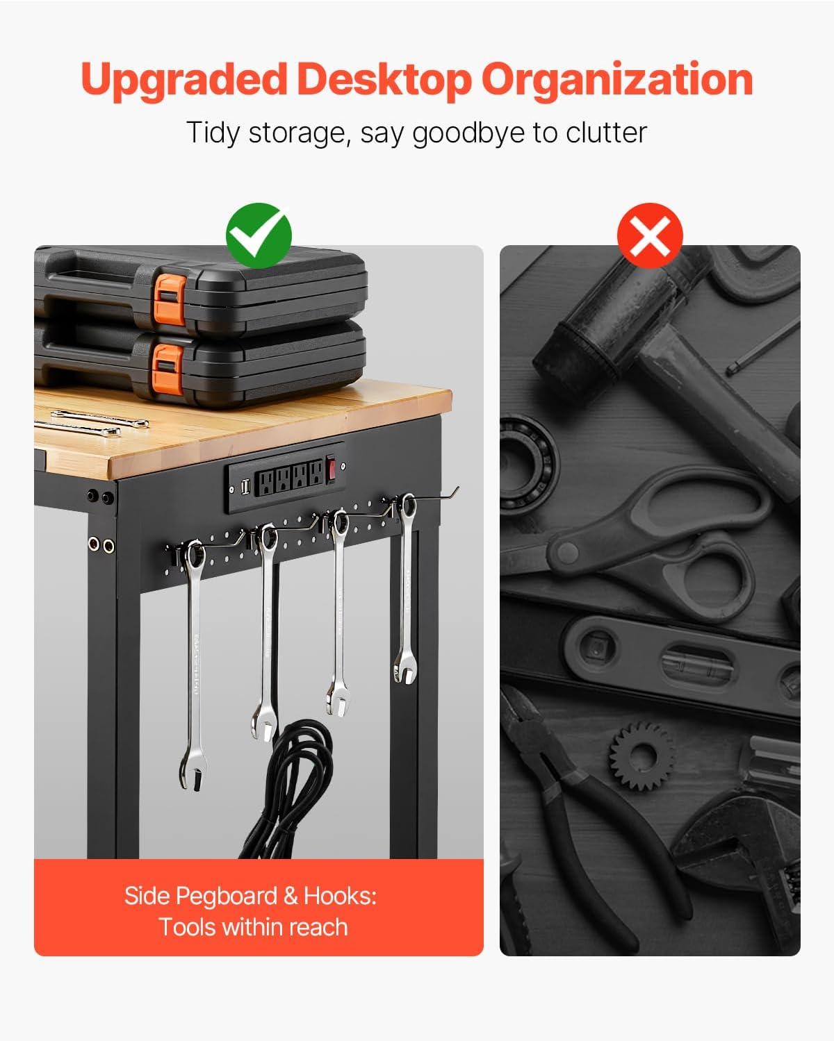 VEVOR 61'' W Wood Top Height-Adjustable Workbench