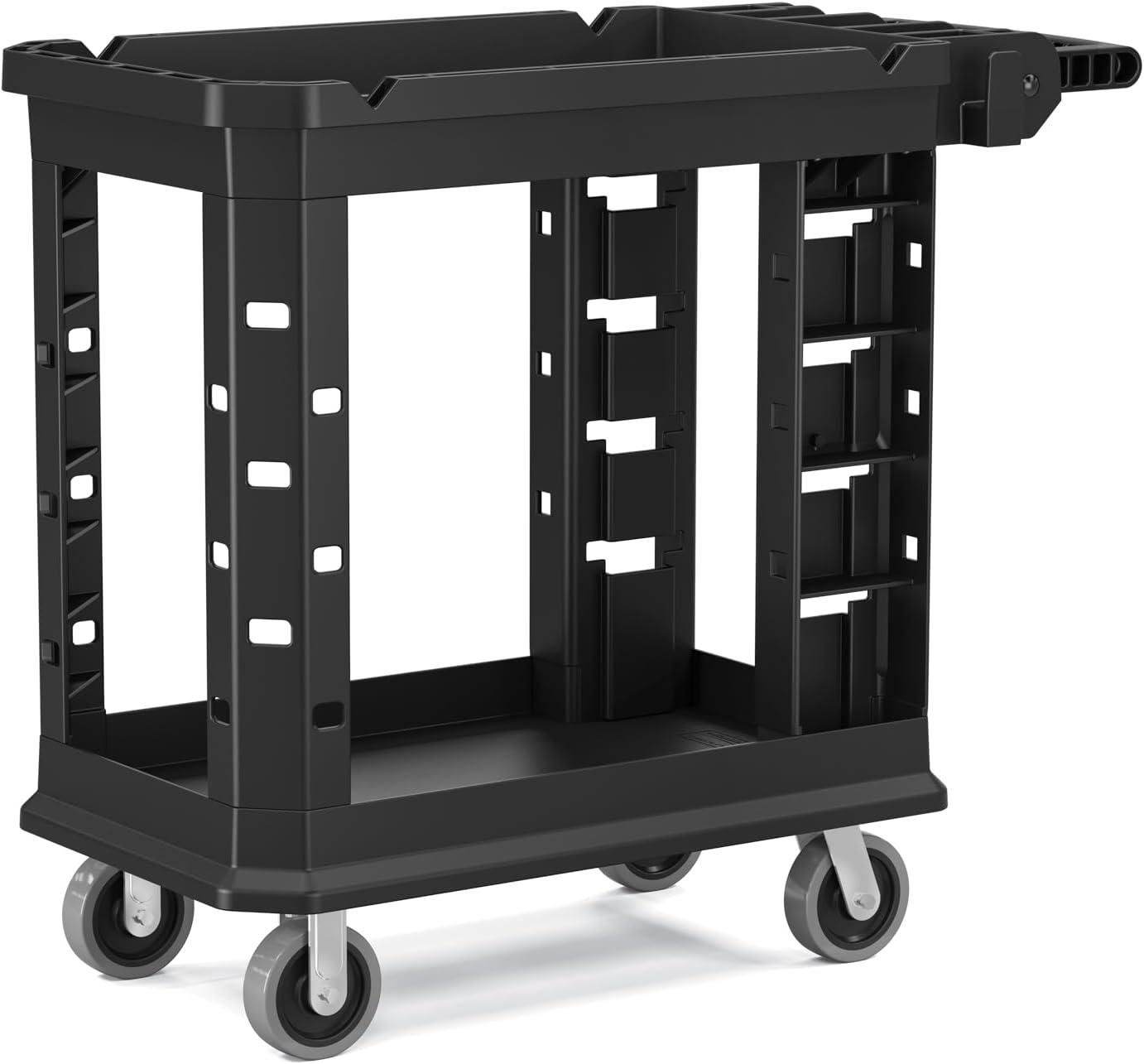 Heavy Duty Black Plastic Utility Cart with Polyurethane Wheels