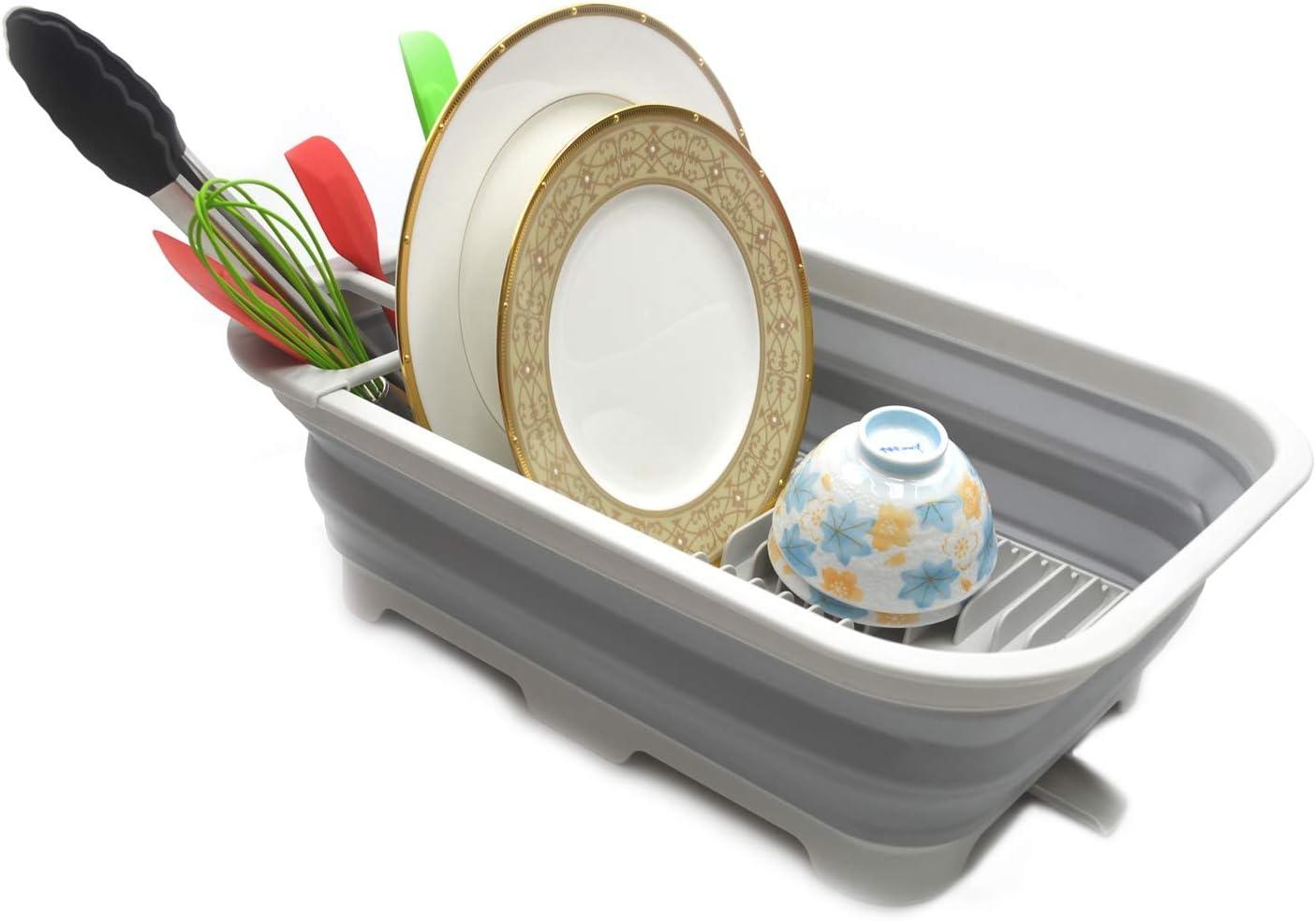 SAMMART 12L (3.17 Gallon) Collapsible Dish Drainer with Swivel spout, Grey