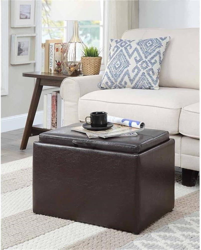 Designs4Comfort Accent Storage Ottoman in Espresso Faux Leather With Tray