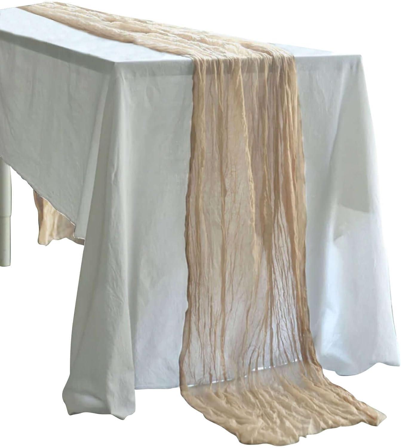 Efavormart 10FT Beige Gauze Cheesecloth Table Runner, Gauze Fabric Boho Wedding Arbor Decor