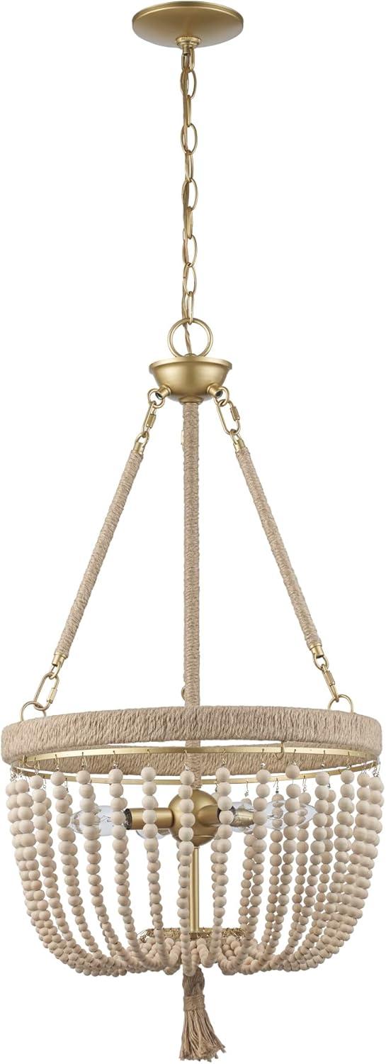 Gold and Jute 18'' Bohemian Bowl Pendant Light