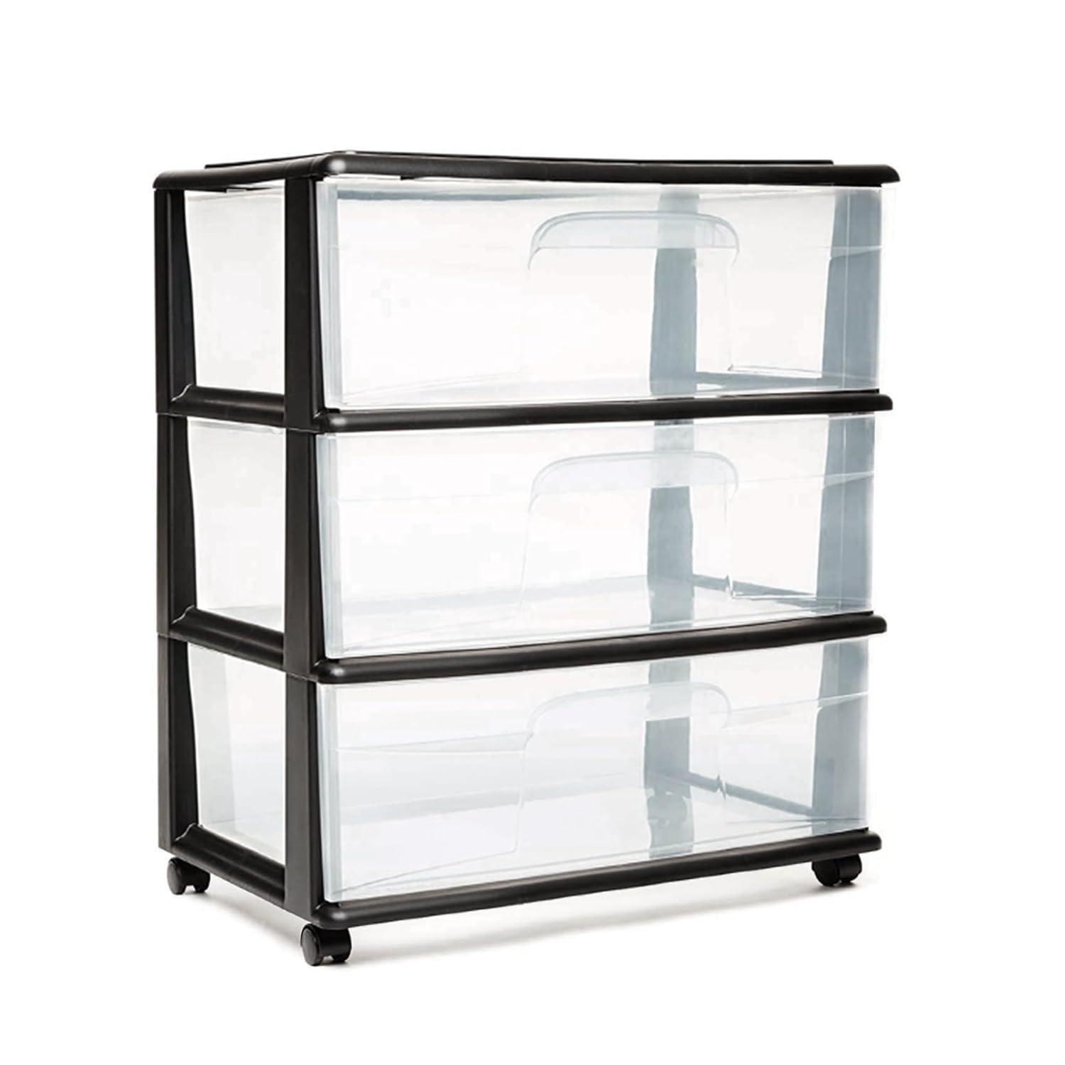 Homz Homz Tall Solid Plastic 3 Drawer Storage Cart with Wheels (Set of 2)