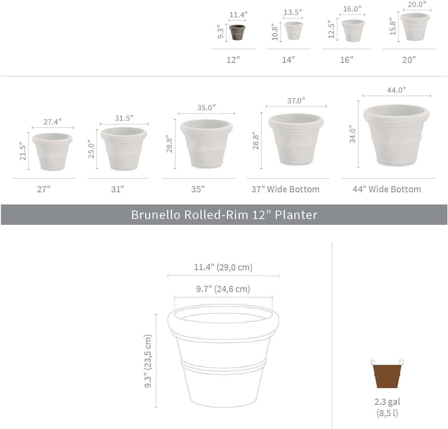 Crescent Garden Brunello Classic Rolled-Rim Plant Pot, Weathered Concrete, 12in