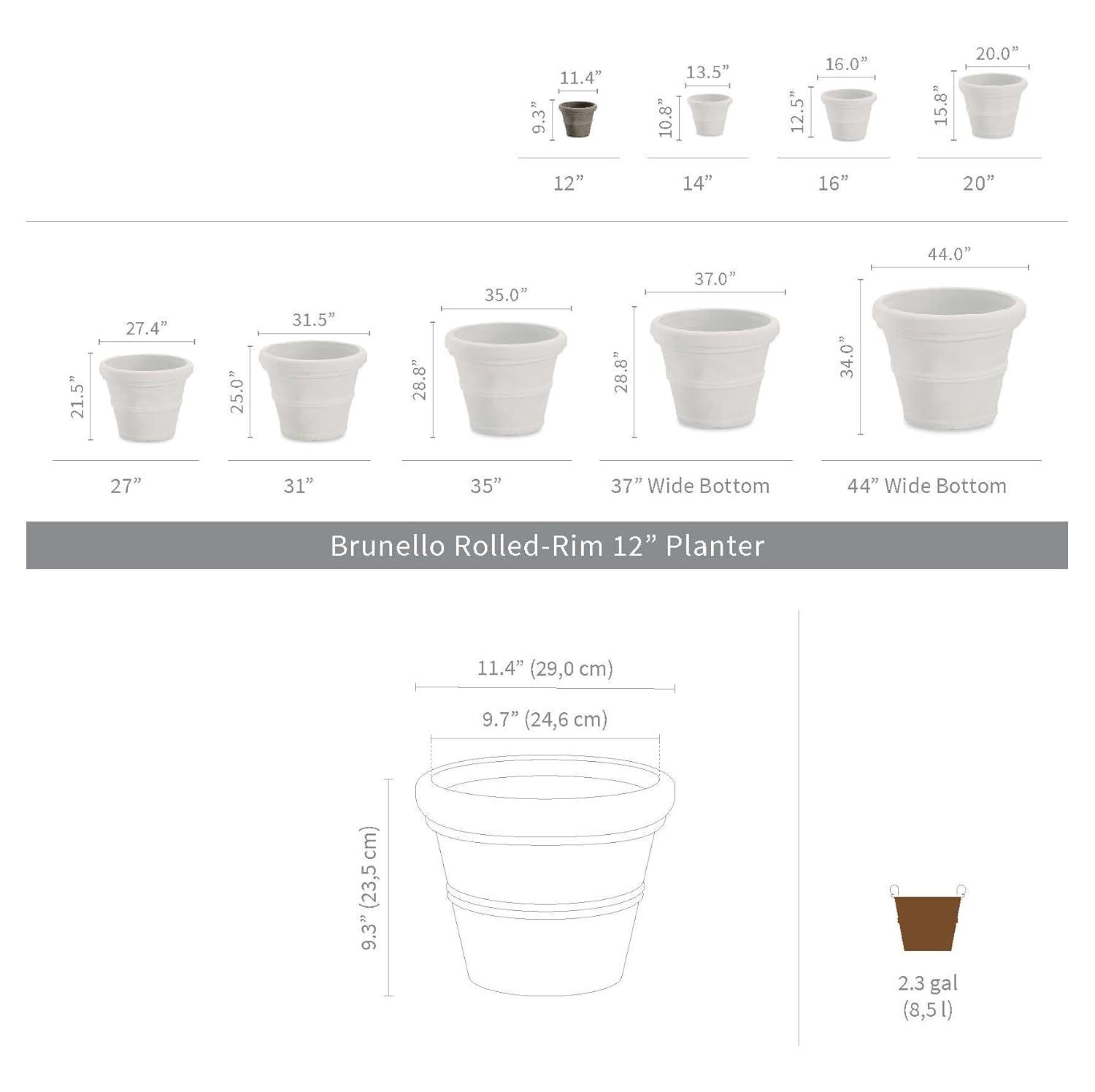 Crescent Garden Brunello Classic Rolled-Rim Plant Pot, Rust, 12in