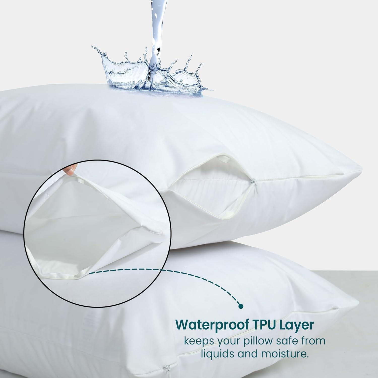 Waterproof Pillow Protectors with Zipper King Size - 2 Pack Waterproof Zippered Pillowcases Encasement, Breathable Protective Pillow Covers 20 x 38 Inches