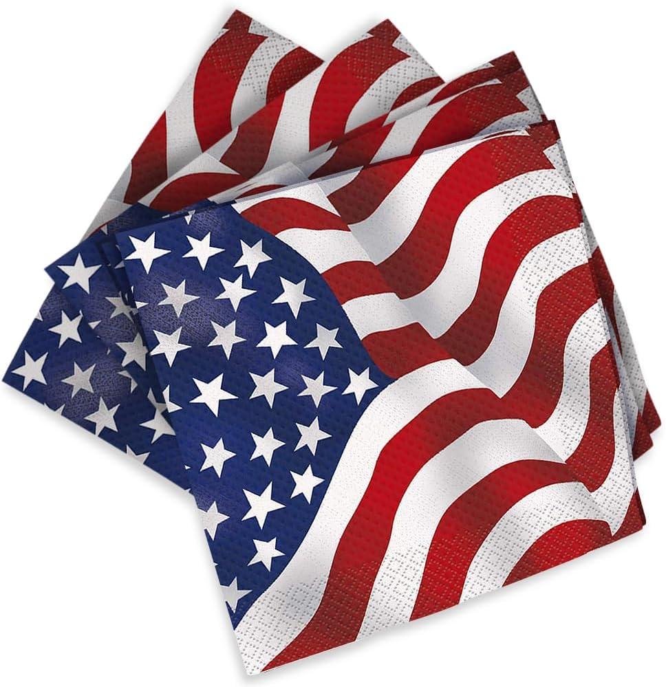 US American Flag Paper Beverage Napkins, 5in, 16ct