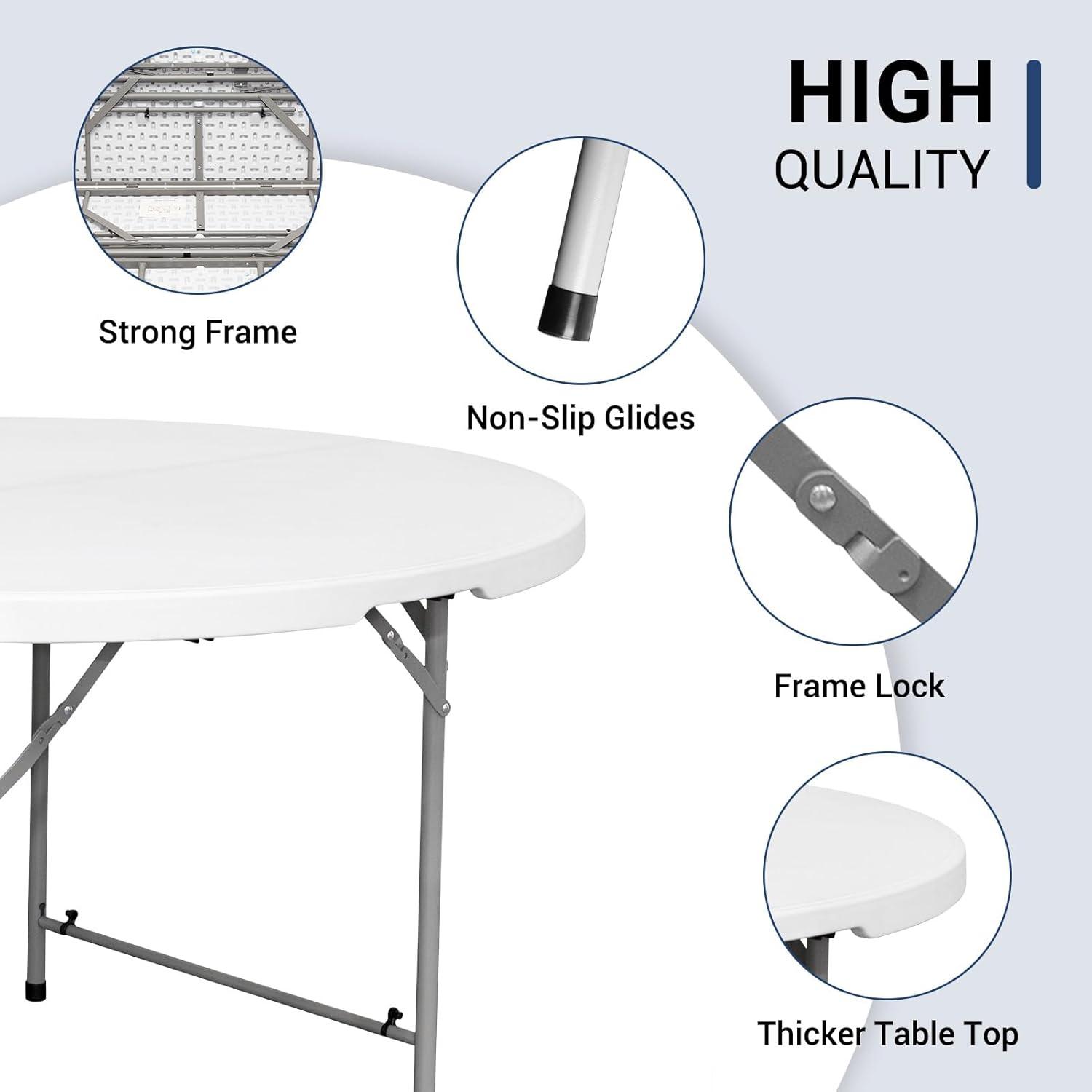 48-Inch White Round Folding Table with Steel Legs