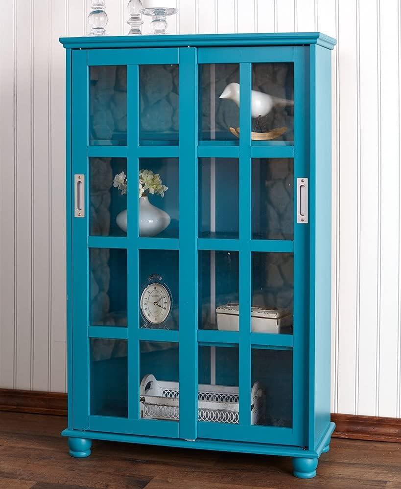 Ocean Blue Sliding Glass Door Storage Cabinet with Shelves