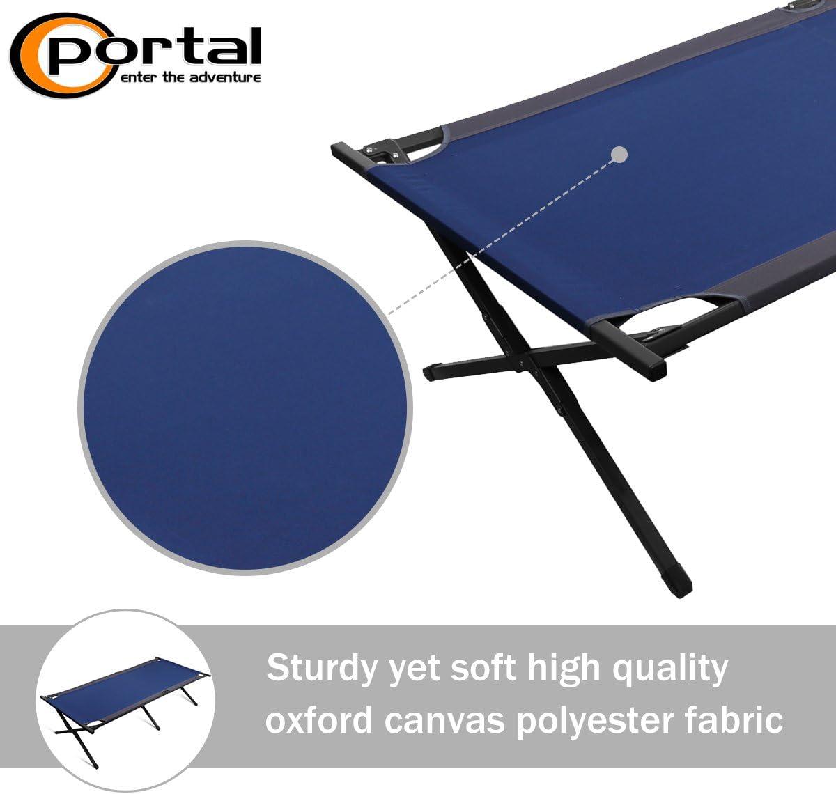 Blue Steel Folding Portable Camping Cot with Storage Organizer